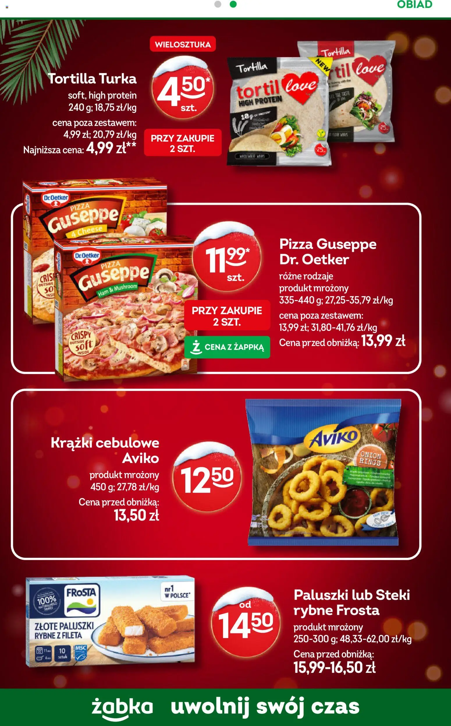 Żabka Gazetka od 17.12.2025 | Strona: 61 | Produkty: Steki, Tortilla, Krążki cebulowe, Paluszki