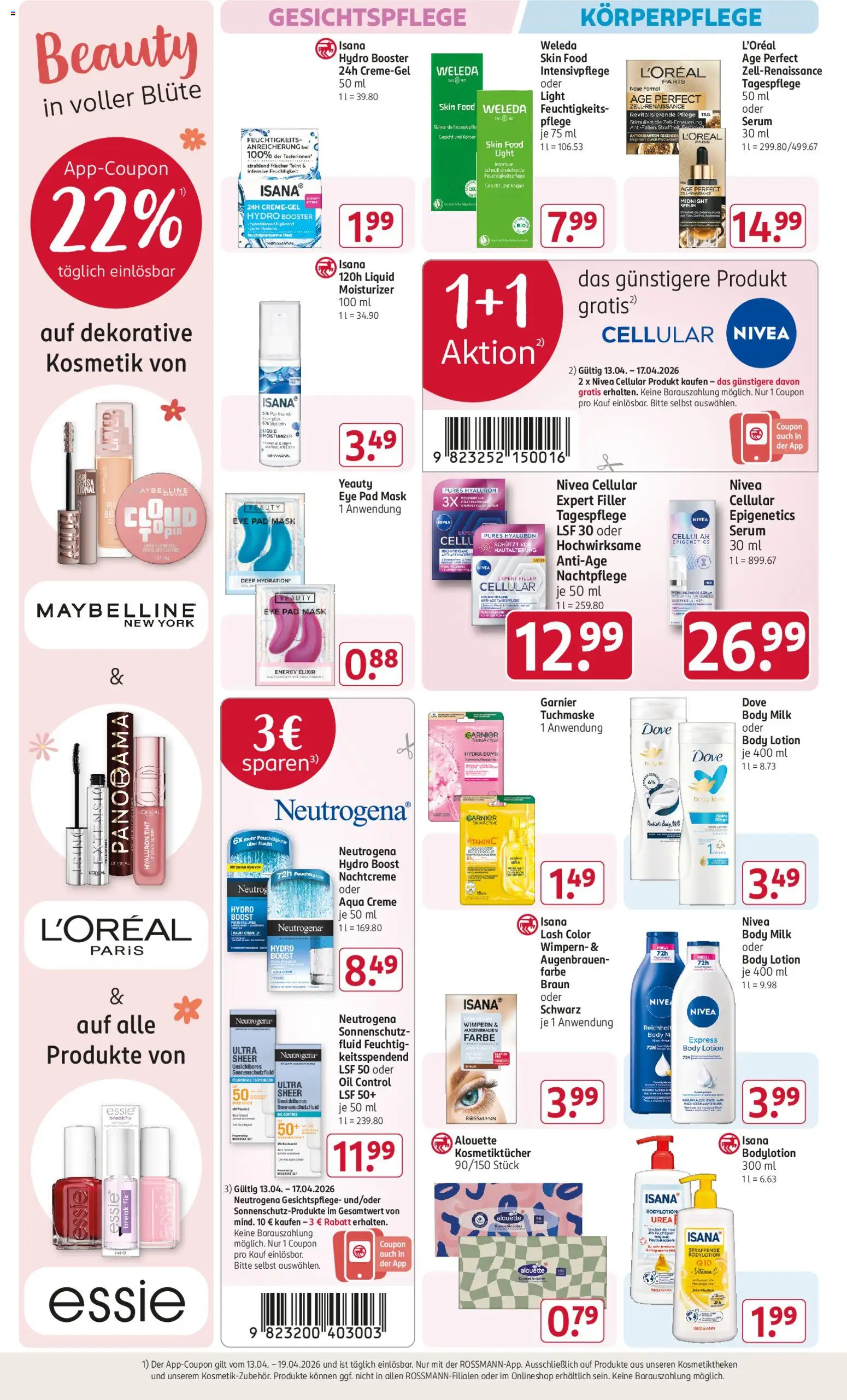 Rossmann Prospekt 	 – gültig ab 13.04.2026 | Seite: 7 | Produkte: Body Lotion, Body Milk, Serum, Tuchmaske