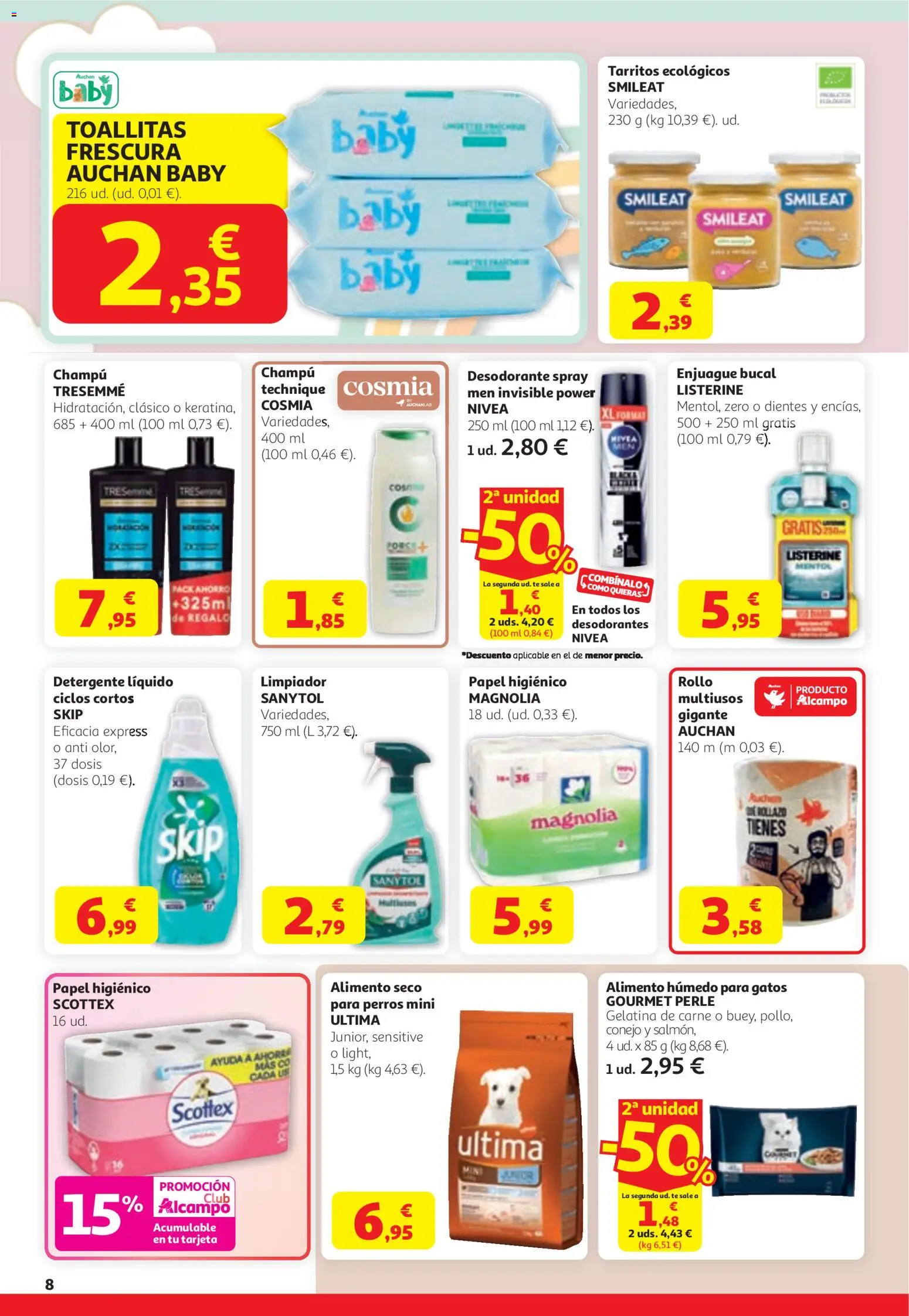 Alcampo SST Catalán │ válido desde el 12.03.2026 | Página: 8 | Productos: Champú, Desodorante, Detergente, Papel higienico