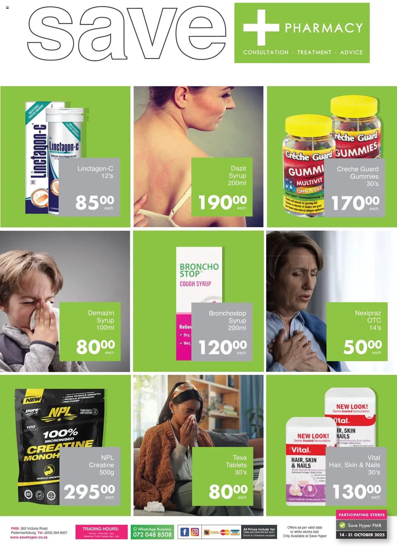 New Save catalogue – valid from 14.10.2025 | Page: 1 | Products: Cough syrup, Syrup, Sugar