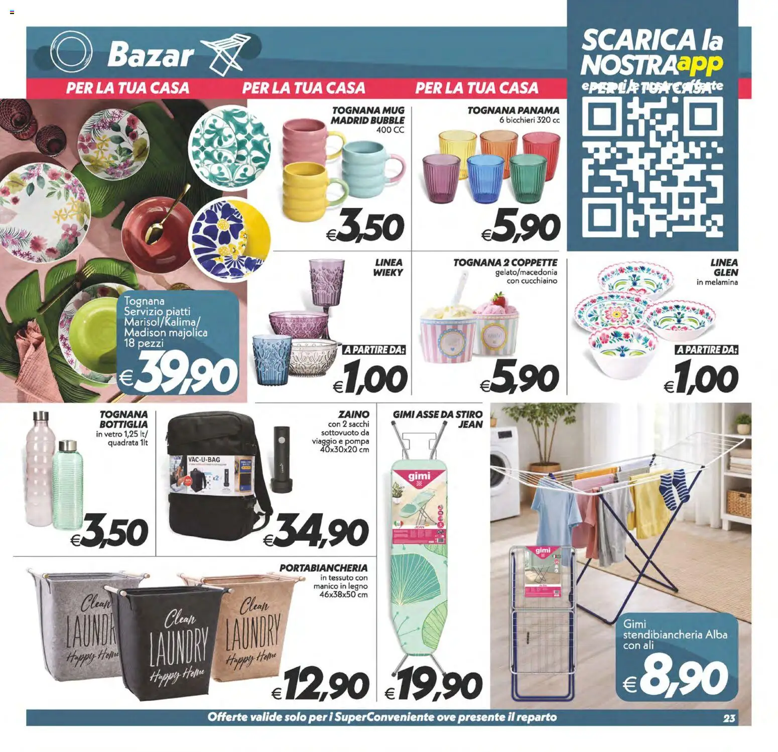 Volantino SuperConveniente del 17.04.2026 | Pagina: 23 | Prodotti: Zaino, Stendibiancheria, Bottiglia, Portabiancheria