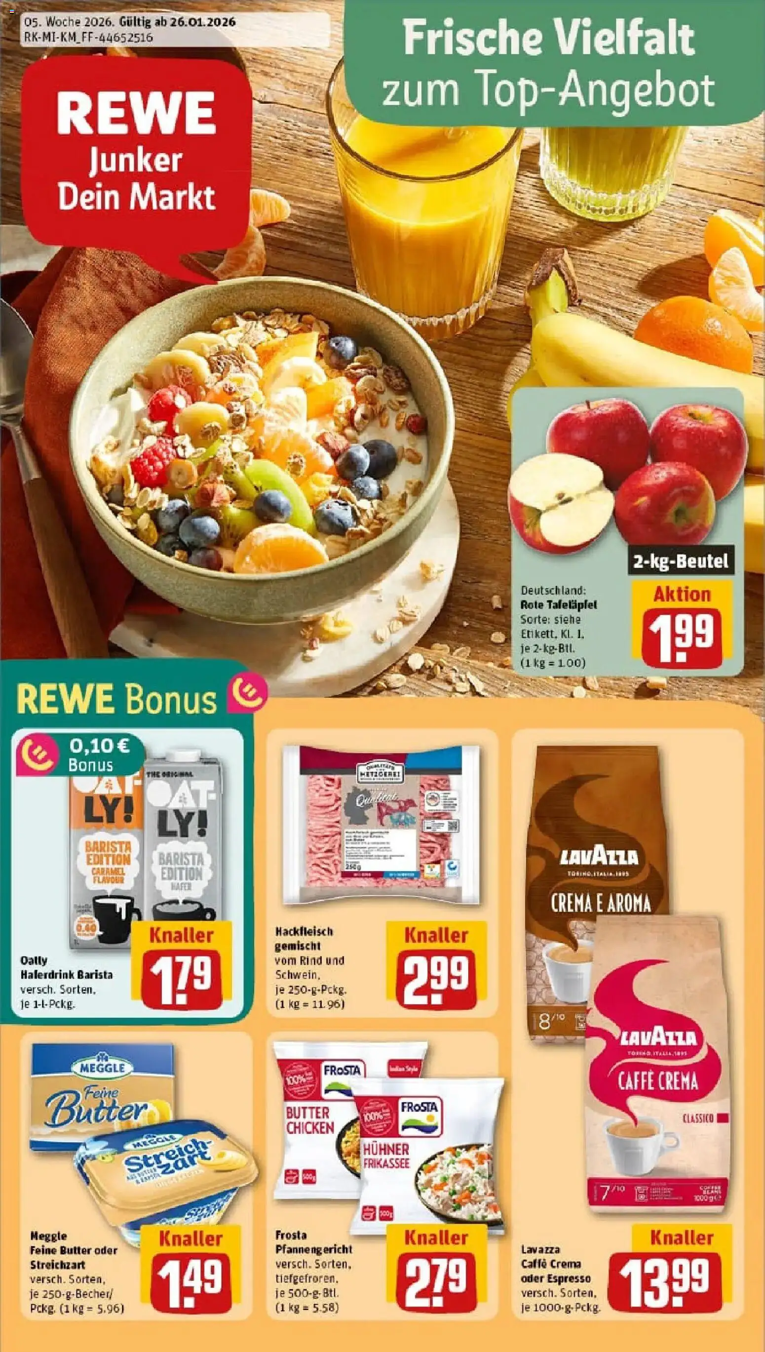 Rewe prospekt Frankfurt / Gallus	 – gültig ab 26.01.2026 | Seite: 1 | Produkte: Lavazza, Haferdrink, Oatly, Hackfleisch