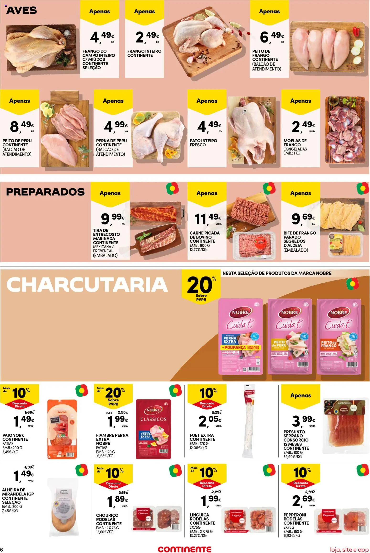 Continente Semanal Continente Bom Dia │ válido de 10.03.2026 | Página: 6 | Produtos: Peito de peru, Frango, Presunto, Carne