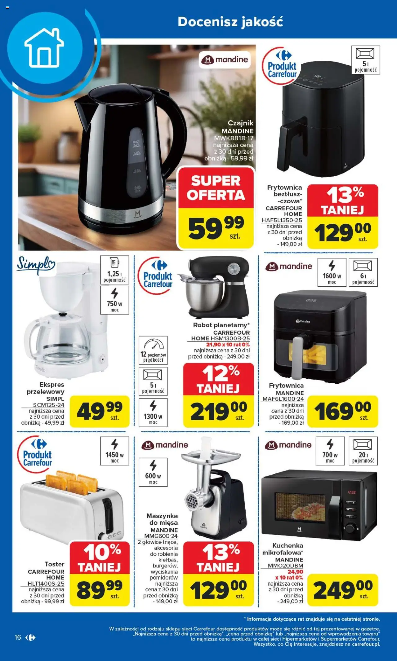 Carrefour Gazetka - Produkt Carrefour od poniedziałku od 02.06.2025 | Strona: 16 | Produkty: Kuchenka mikrofalowa, Kuchenka, Czajnik, Maszynka do mięsa