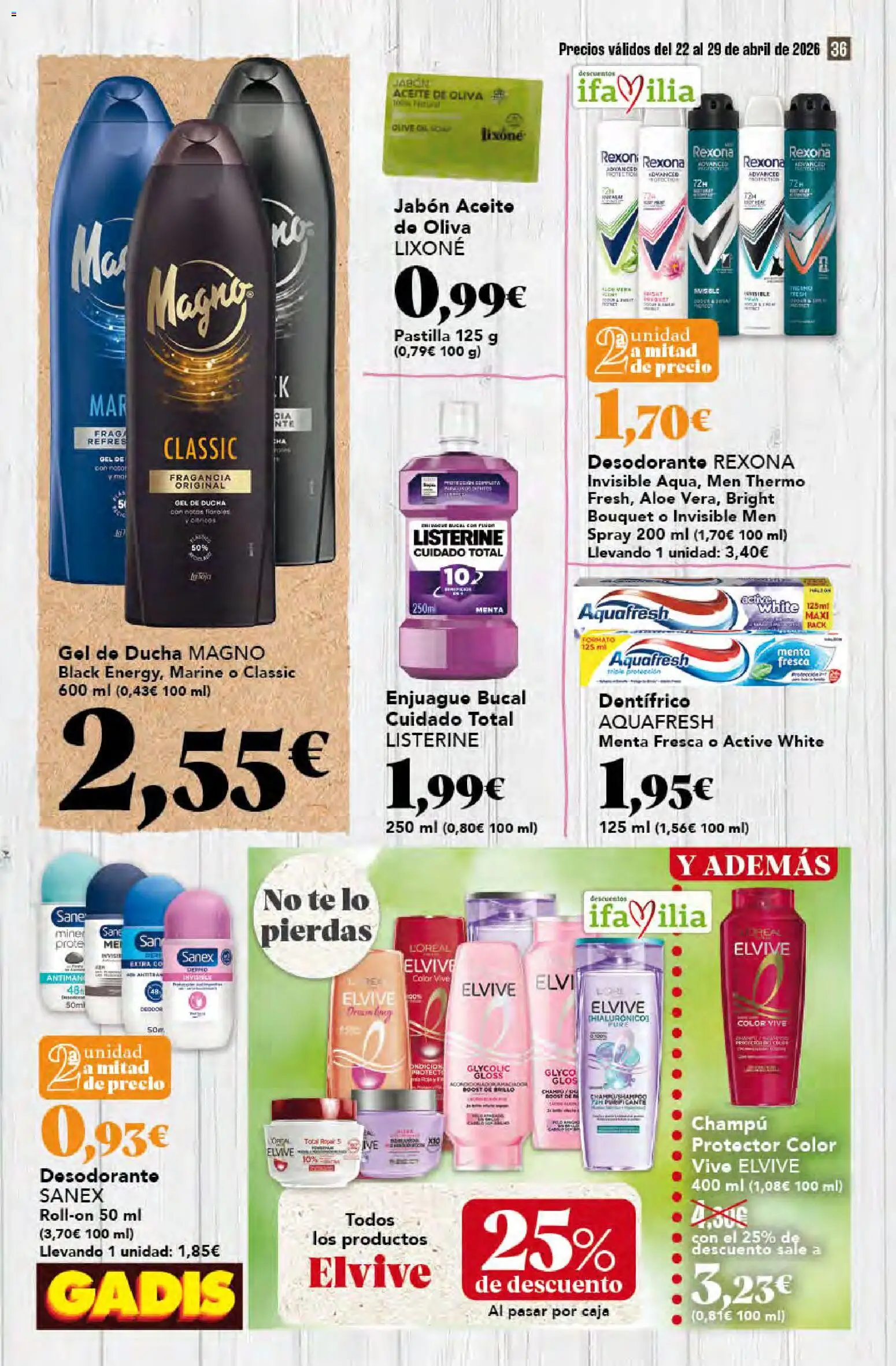 Gadis folleto │ válido desde el 22.04.2026 | Página: 36 | Productos: Gel de ducha, Aceite, Aceite de oliva, Ducha