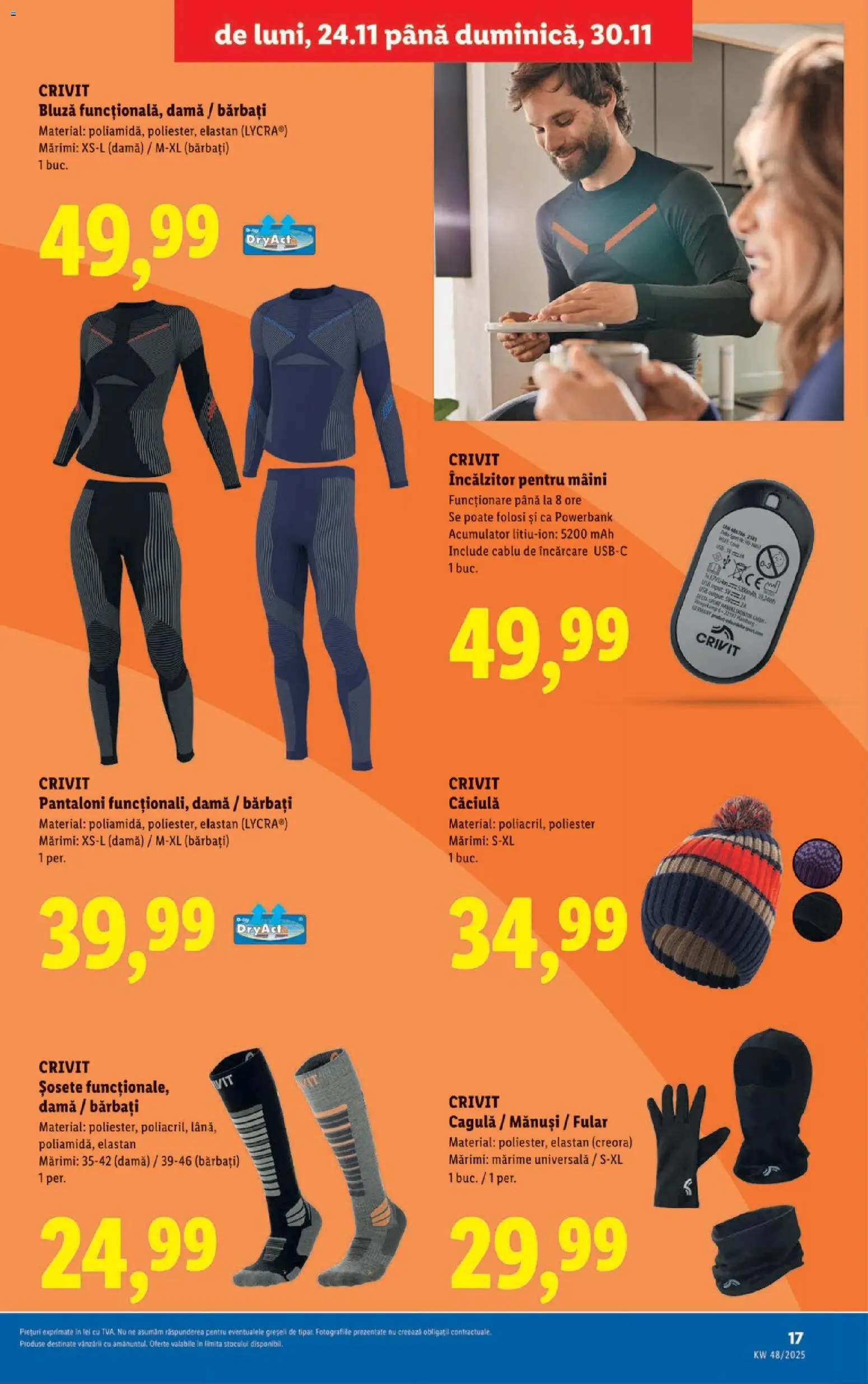 Noul catalog Lidl – valabil de la 24.11.2025 | Pagină: 17 | Produse: Mănuși, Cablu, Bluză, Pantaloni