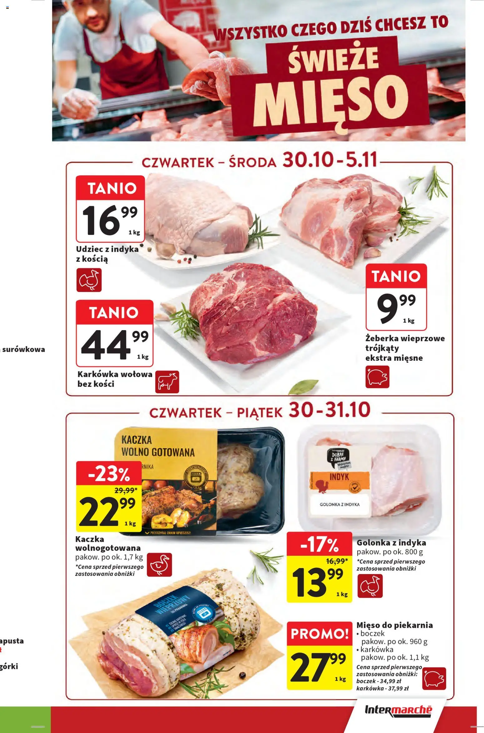 Intermarche Gazetka od 30.10.2025 | Strona: 17 | Produkty: Karkówka, Kaczka, Piekarnia, Boczek