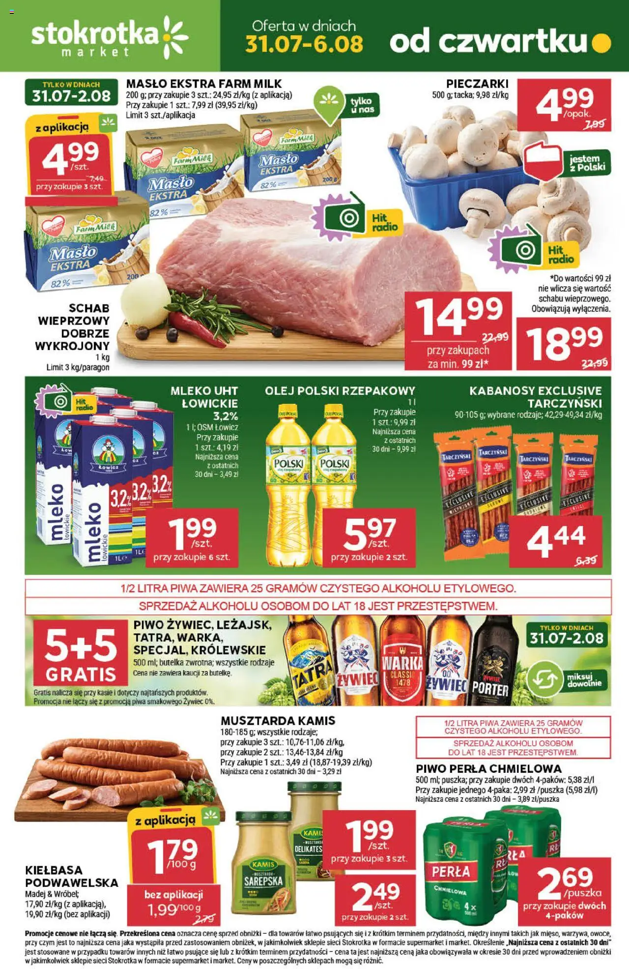 Stokrotka Gazetka - Market od 31.07.2025 | Strona: 1 | Produkty: Pieczarki, Schab, Radio, Olej
