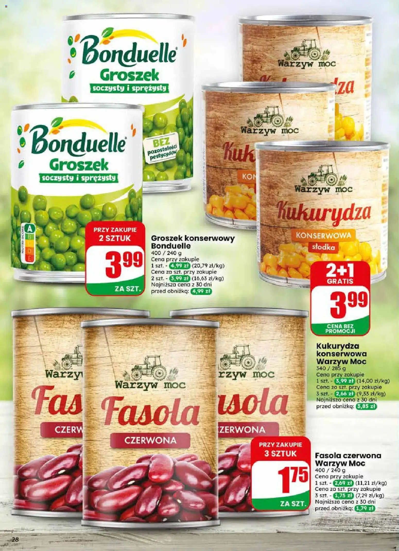 Dino gazetka od 22.04.2026 | Strona: 28 | Produkty: Groszek, Kukurydza, Fasola czerwona, Groszek konserwowy