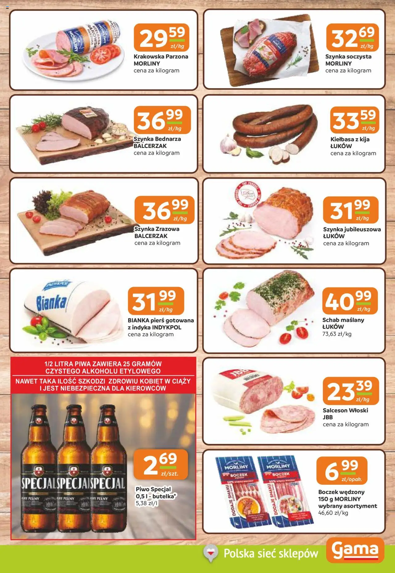Gama Gazetka od 18.09.2025 | Strona: 3 | Produkty: Kiełbasa, Schab, Boczek wędzony, Piwo