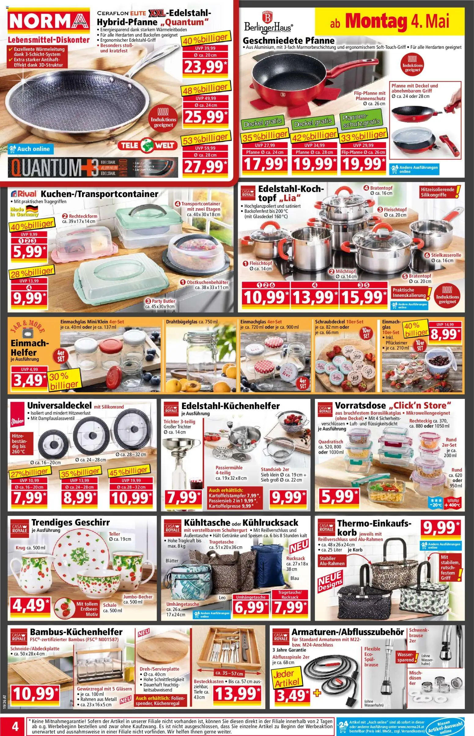 Norma Flugblatt gültig ab 04.05.2026 | Seite: 4 | Produkte: Wasser, Rucksack, Korb