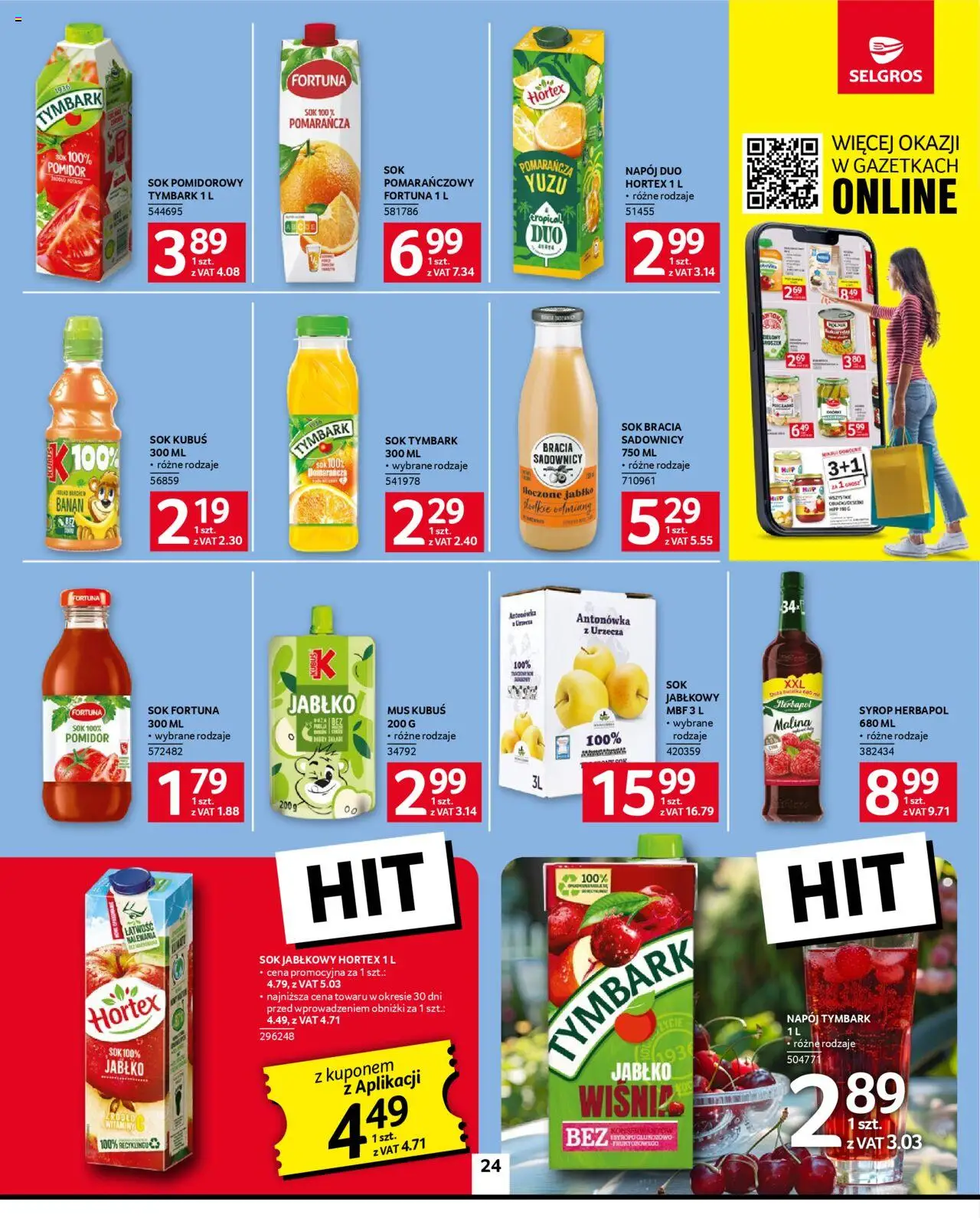 Selgros cash&carry Gazetka od 22.05.2025 | Strona: 24 | Produkty: Malina, Sok pomarańczowy, Sok jabłkowy, Sok