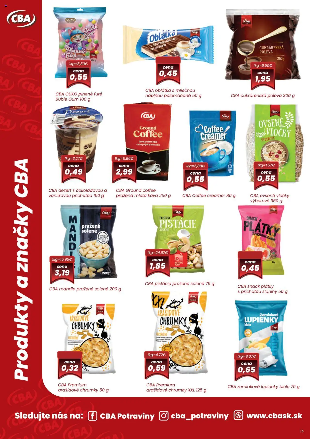 Nové CBA Komfos akcie – leták je platný od 02.10.2025 | Strana: 16 | Produkty: Káva, Vločky, Pistácie, Mandle