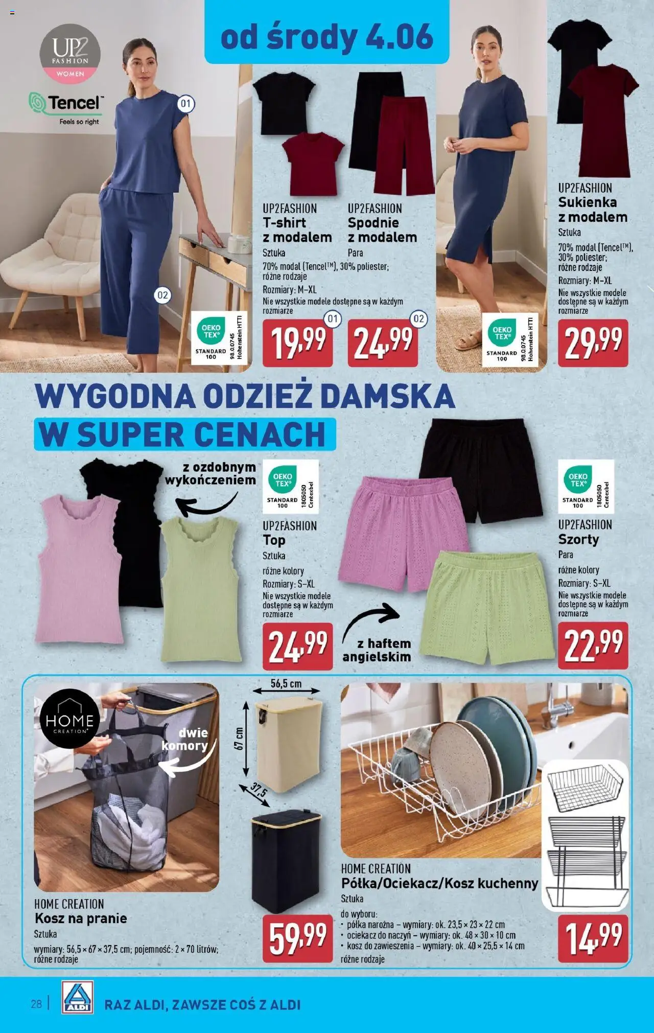 Aldi Gazetka od 02.06.2025 | Strona: 28 | Produkty: Szorty, Top, Spodnie, Kosz na pranie