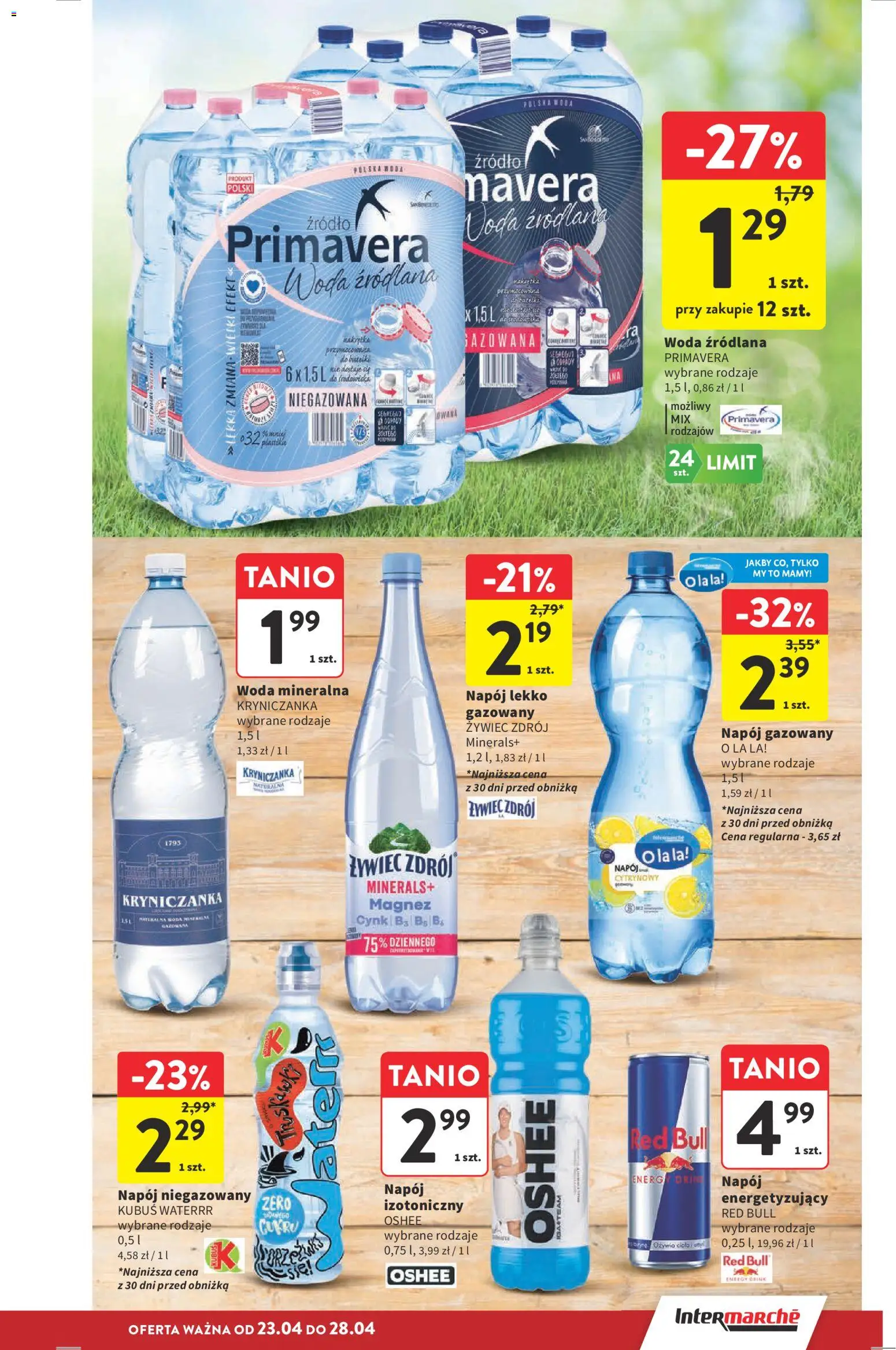 Intermarche gazetka od 23.04.2026 | Strona: 15 | Produkty: Red bull, Woda źródlana, Truskawki, Woda
