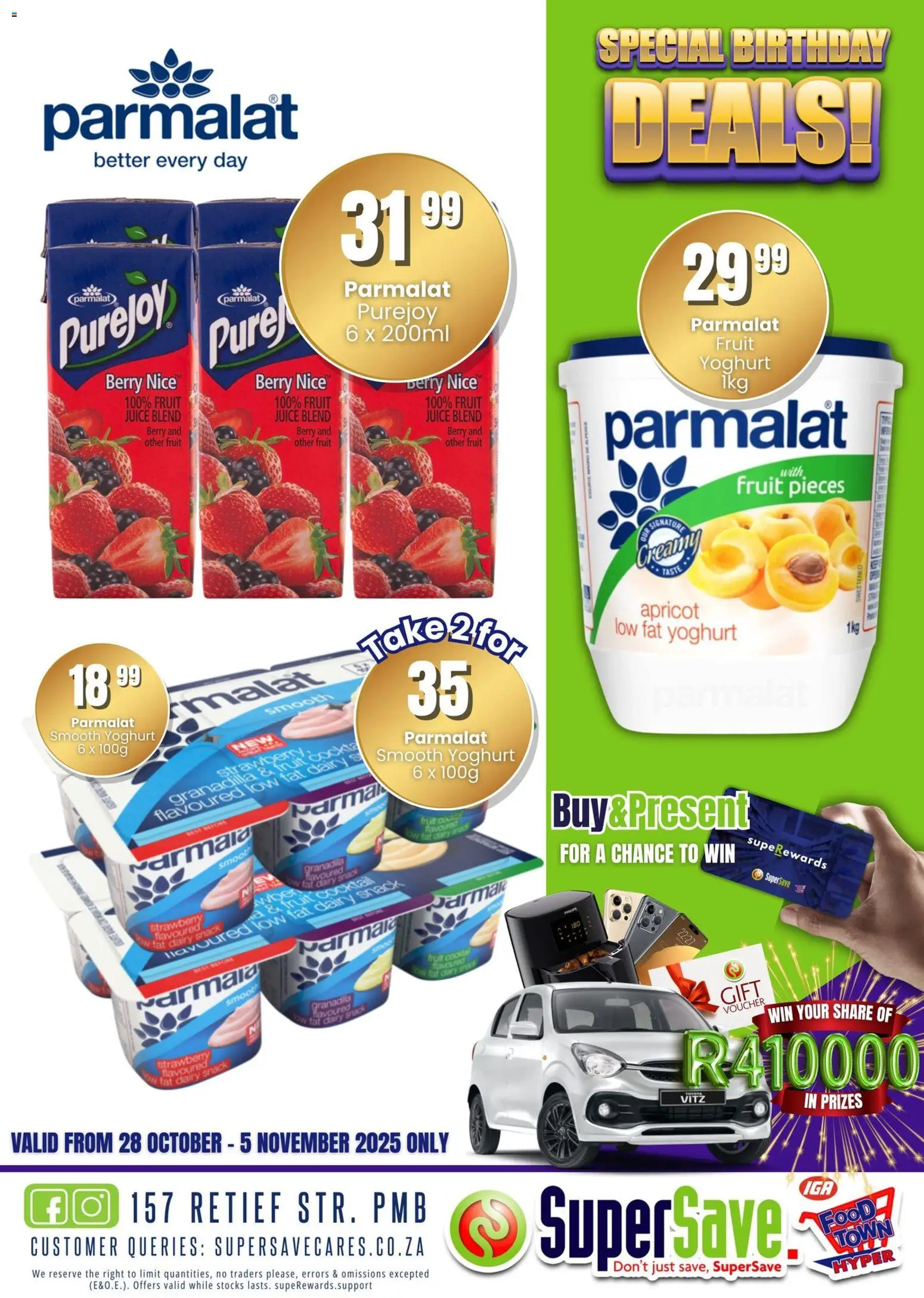 New Super Save catalogue – valid from 28.10.2025 | Page: 3 | Products: Yoghurt, Juice, Fruit