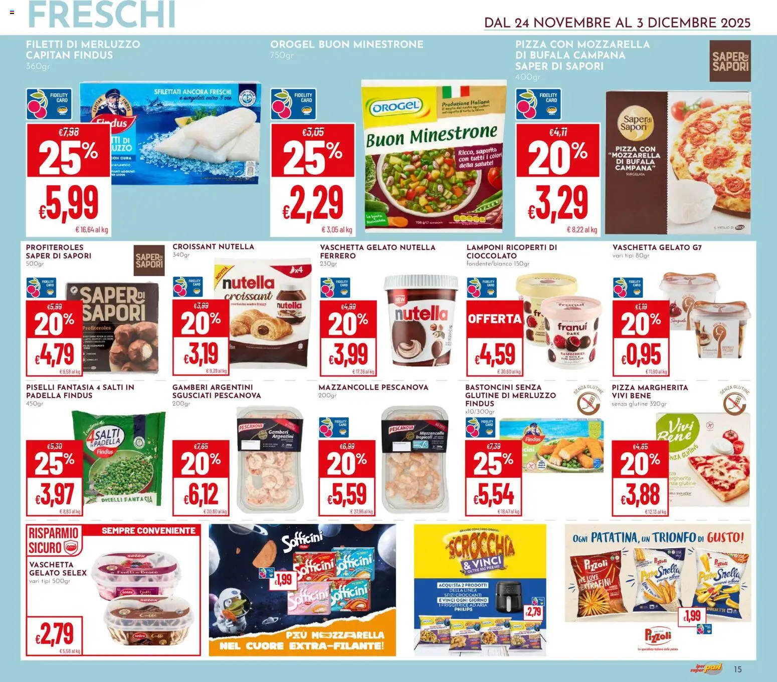 Volantino Pan del 24.11.2025 | Pagina: 15 | Prodotti: Minestrone, Gamberi, Gelato, Piselli