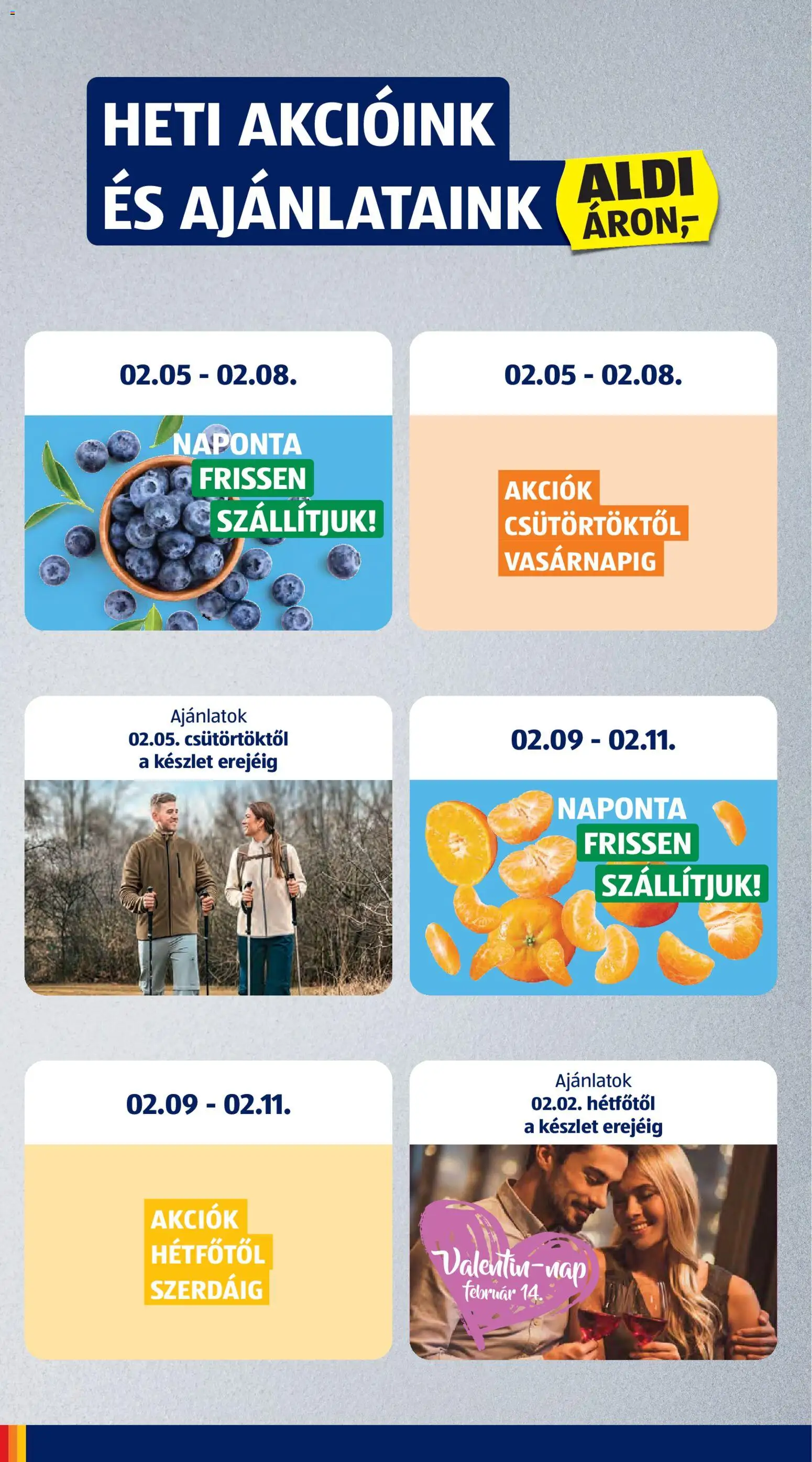 Aldi akciós ujság - amely érvényes a következő dátumtól: 05.02.2026 | Oldal: 2 | Termékek: Áfonya, Mandarin