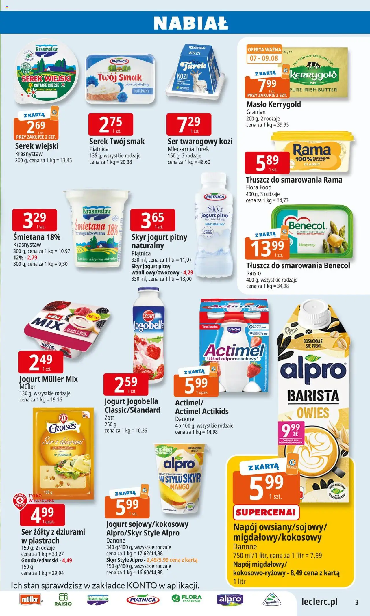 E.Leclerc Gazetka - Tychy od 05.08.2025 | Strona: 3 | Produkty: Serek Twój Smak, Masło, Śmietana, Skyr