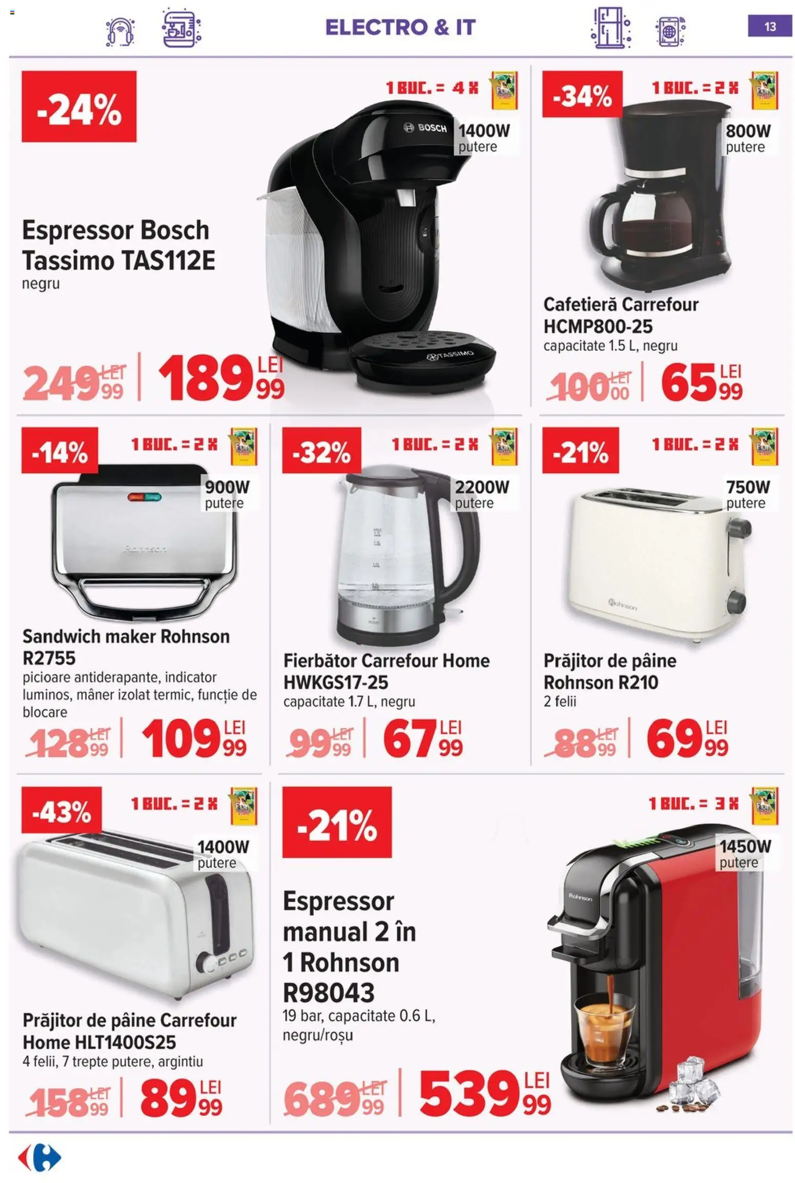 Noul catalog Carrefour – valabil de la 15.04.2026 | Pagină: 15 | Produse: Espressor, Cafetieră, Mâner, Pâine