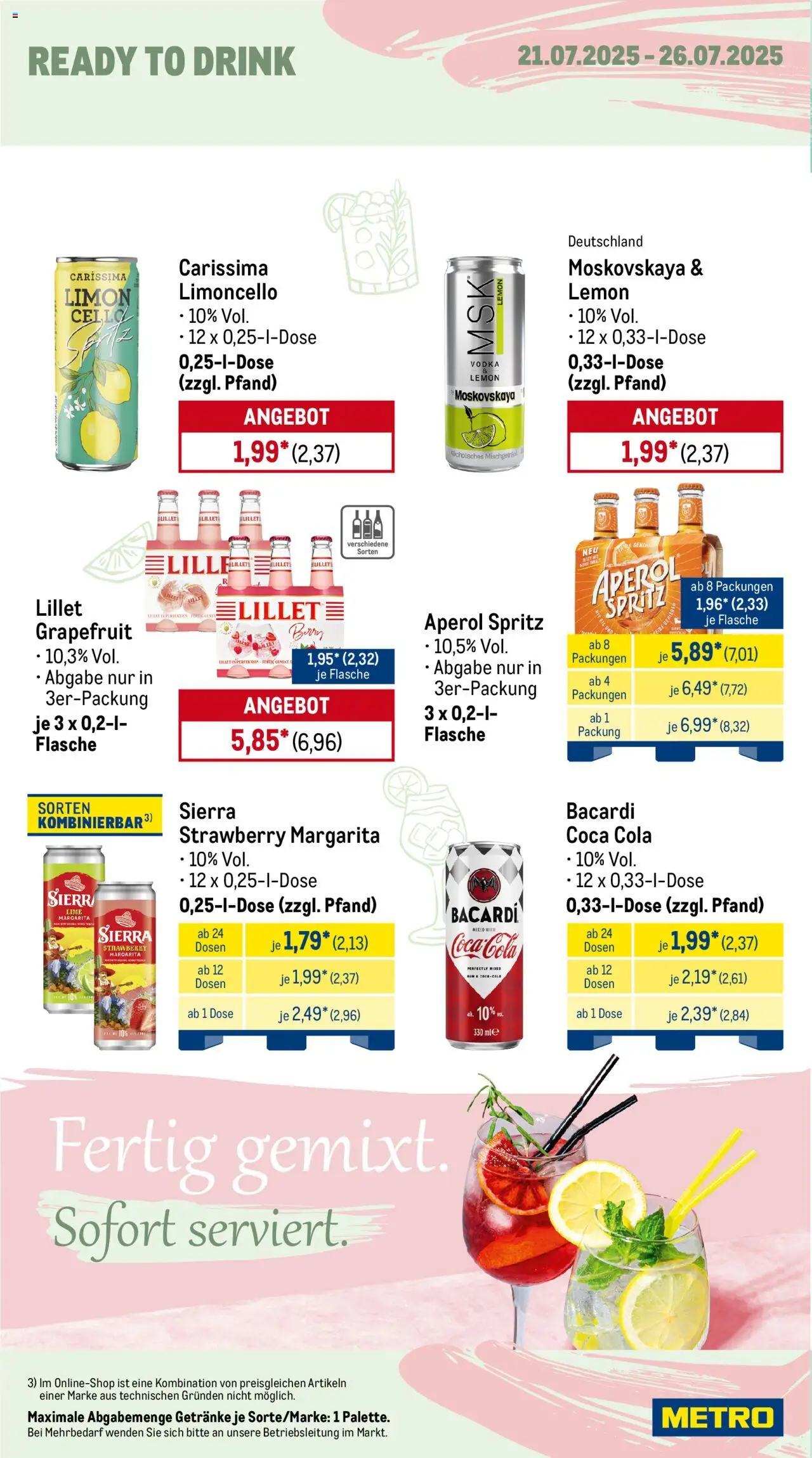 Metro Prospekt 	 - gültig ab dem 21.07.2025 | Seite: 16 | Produkte: Bacardi, Coca cola, Limoncello, Eis
