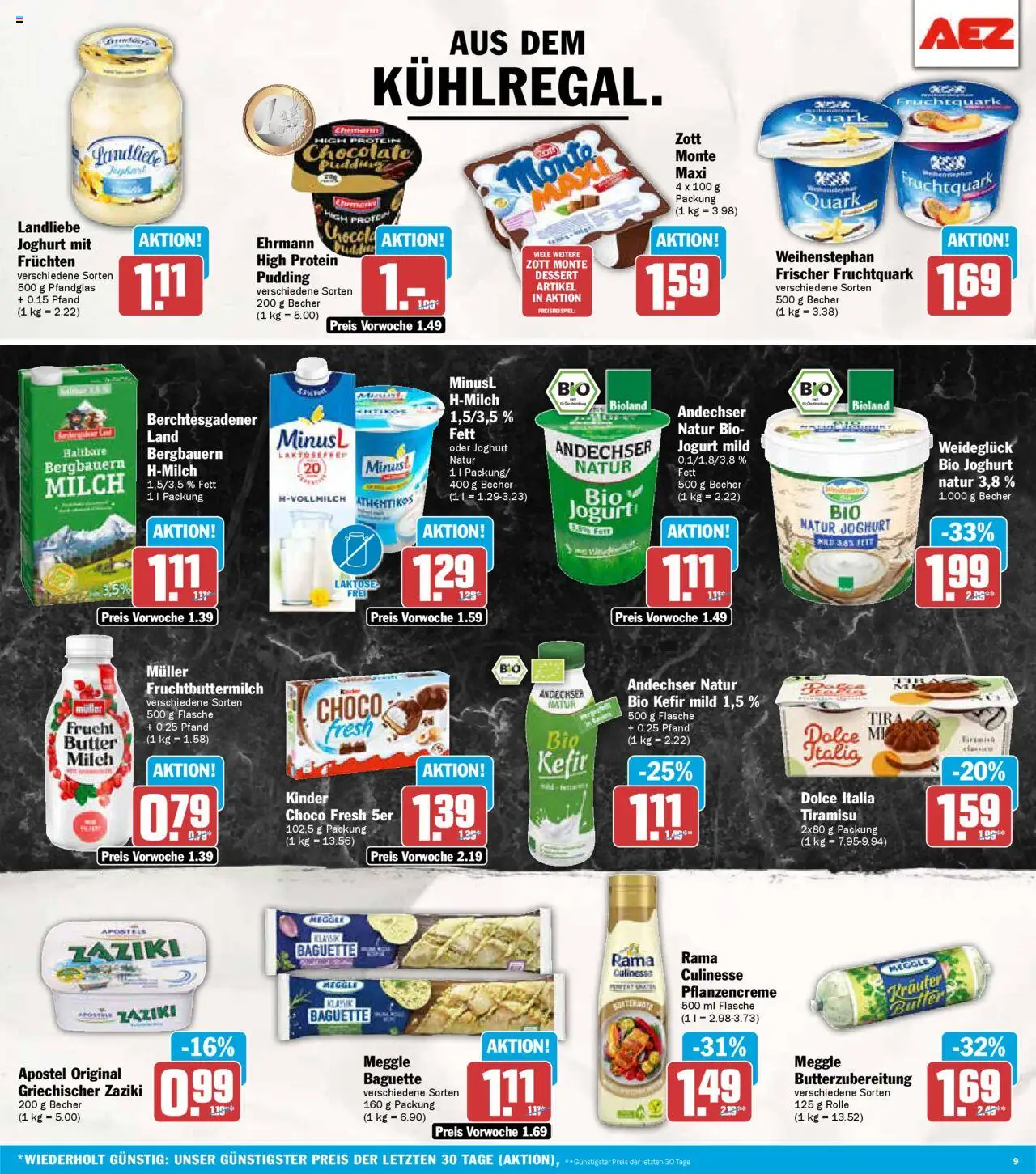 AEZ Prospekt 	 - gültig ab dem 04.08.2025 | Seite: 9 | Produkte: Milch, Butter, Joghurt, Pudding