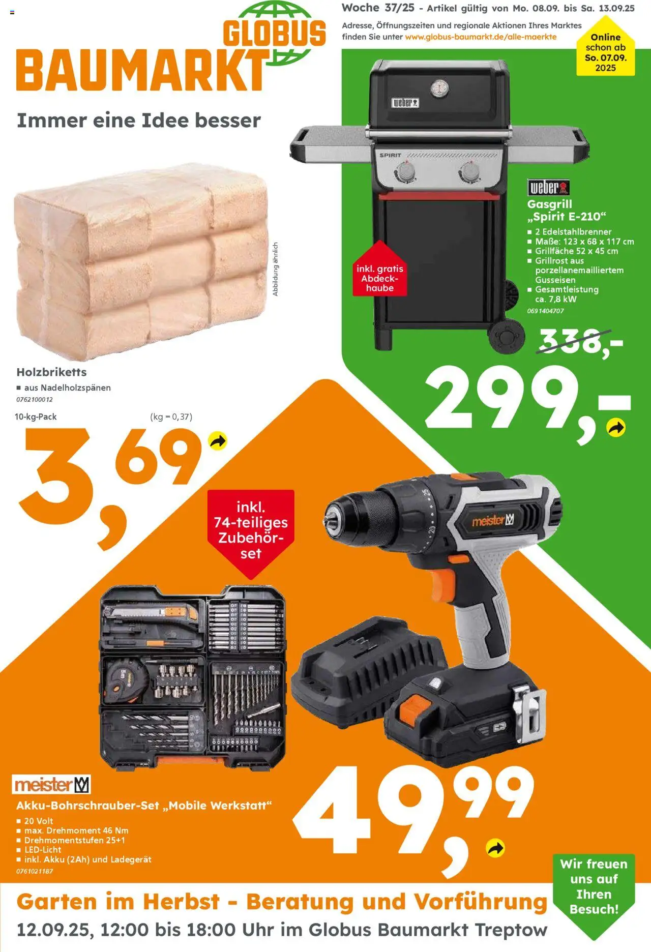 Globus Baumarkt Prospekt 	 – gültig ab 08.09.2025 | Seite: 1 | Produkte: Ladegerät, Uhr