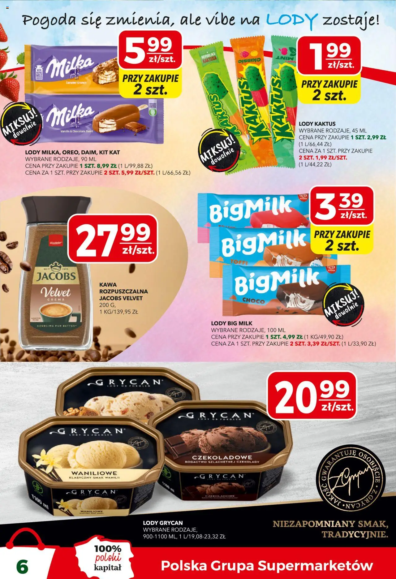 Top Market Gazetka od 11.09.2025 | Strona: 6 | Produkty: Kawa rozpuszczalna, Lody Grycan, Big Milk, Lody