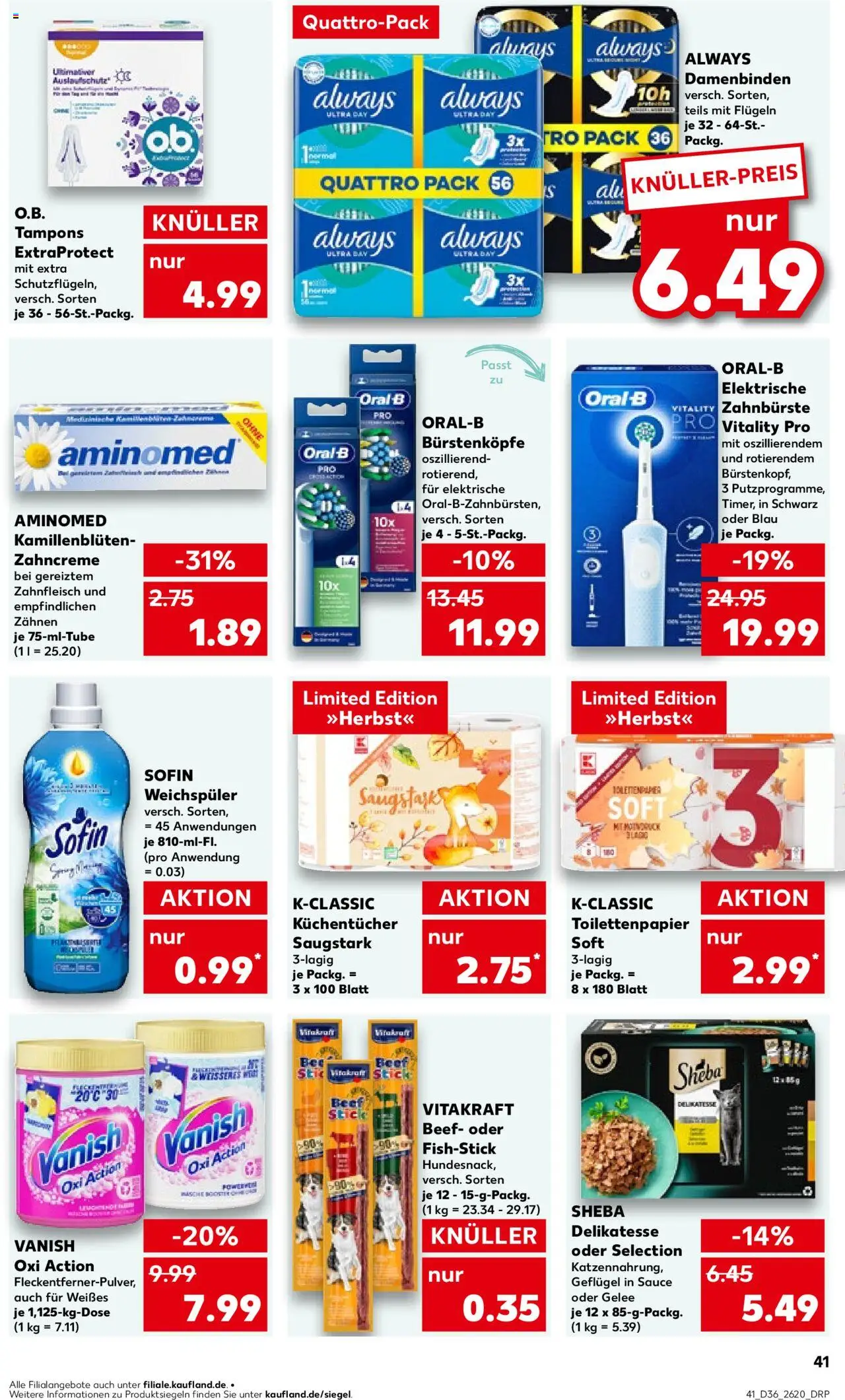 Kaufland prospekt Zeitz	 – gültig ab 07.09.2025 | Seite: 41 | Produkte: Sheba, Zahnbürste, Weichspüler, Toilettenpapier