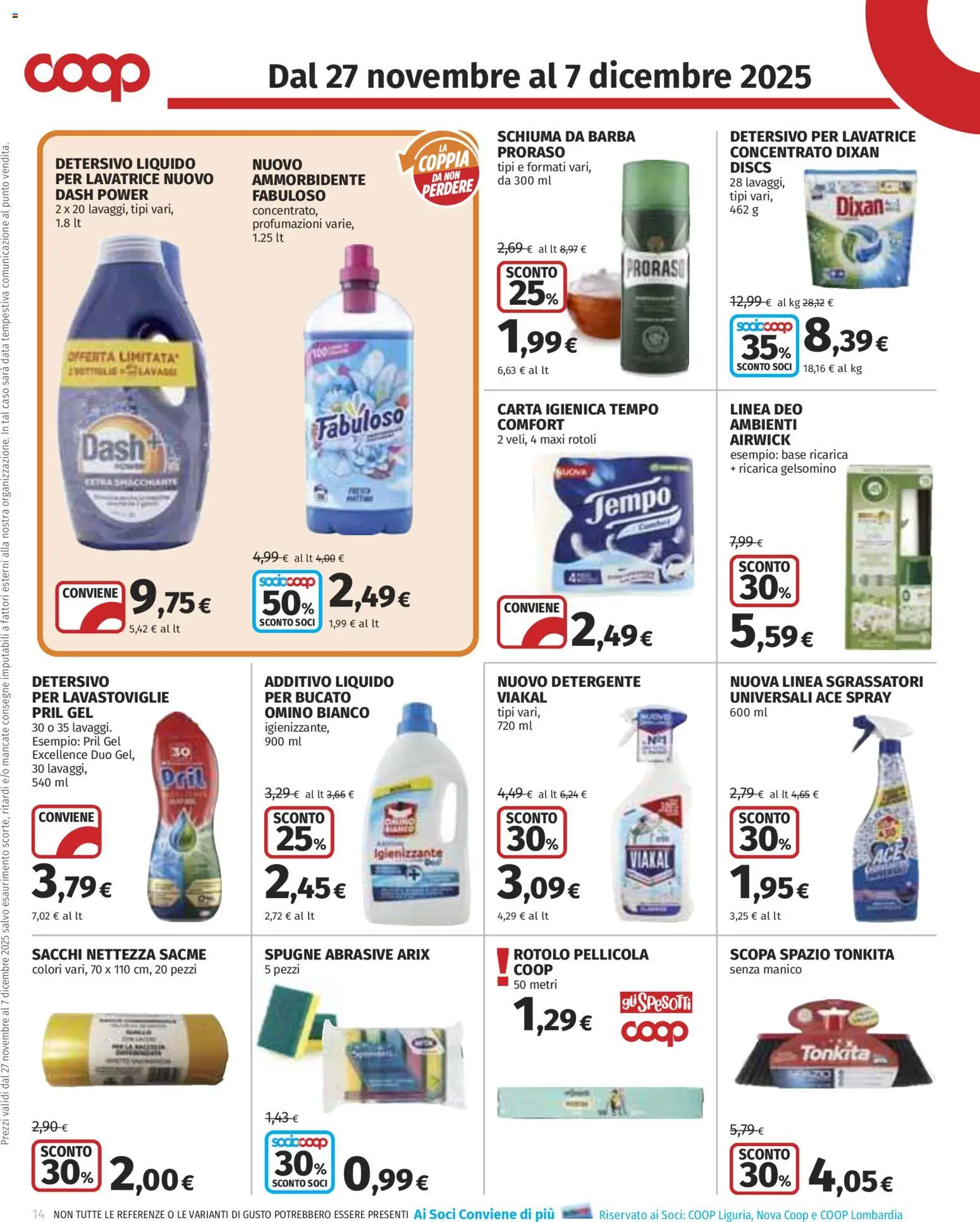 Volantino COOP del 27.11.2025 | Pagina: 14 | Prodotti: Carta igienica, Ammorbidente, Detersivo per lavastoviglie, Data