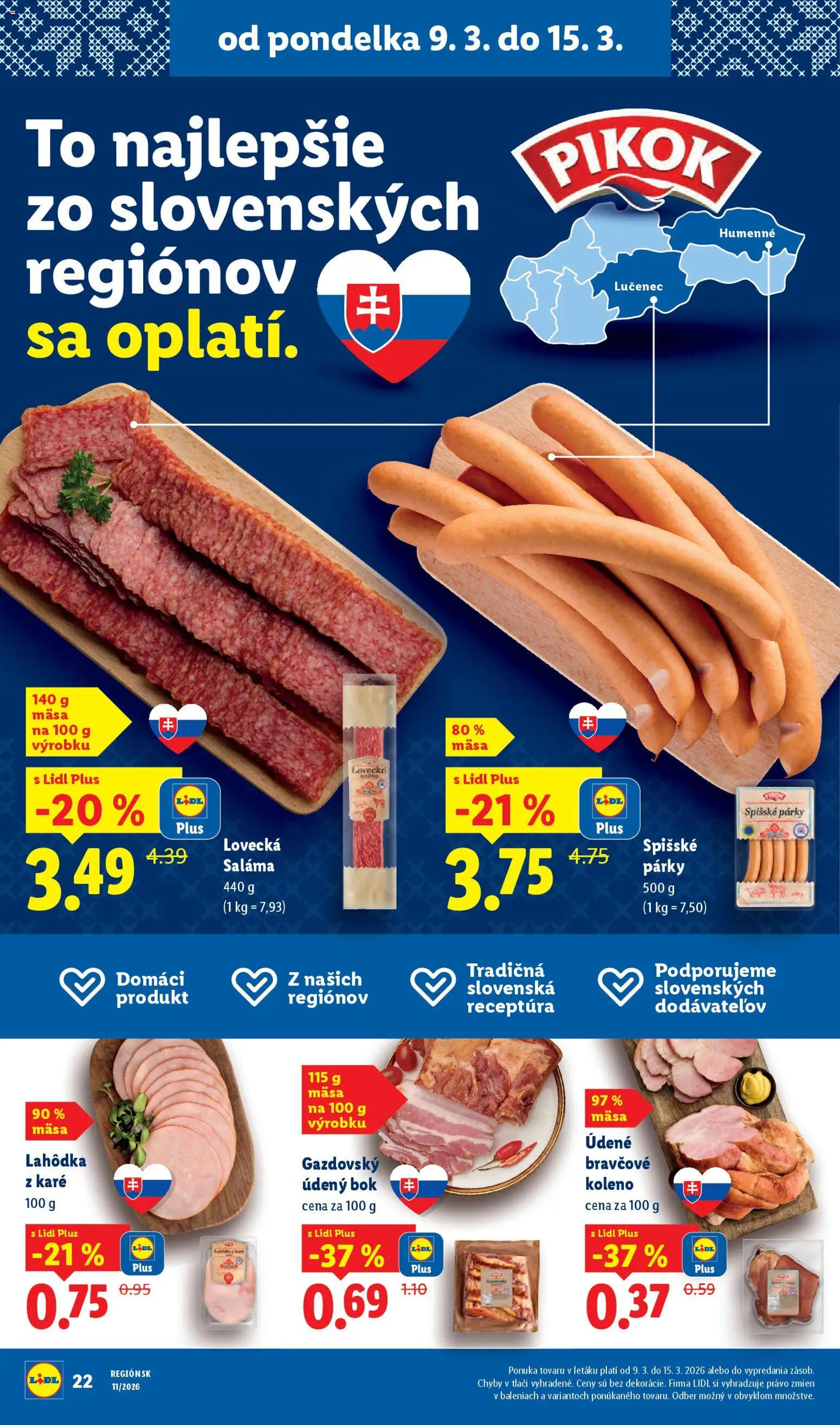 Nové Lidl akcie – leták je platný od 09.03.2026 | Strana: 26 | Produkty: Saláma, Bravčové koleno, Párky