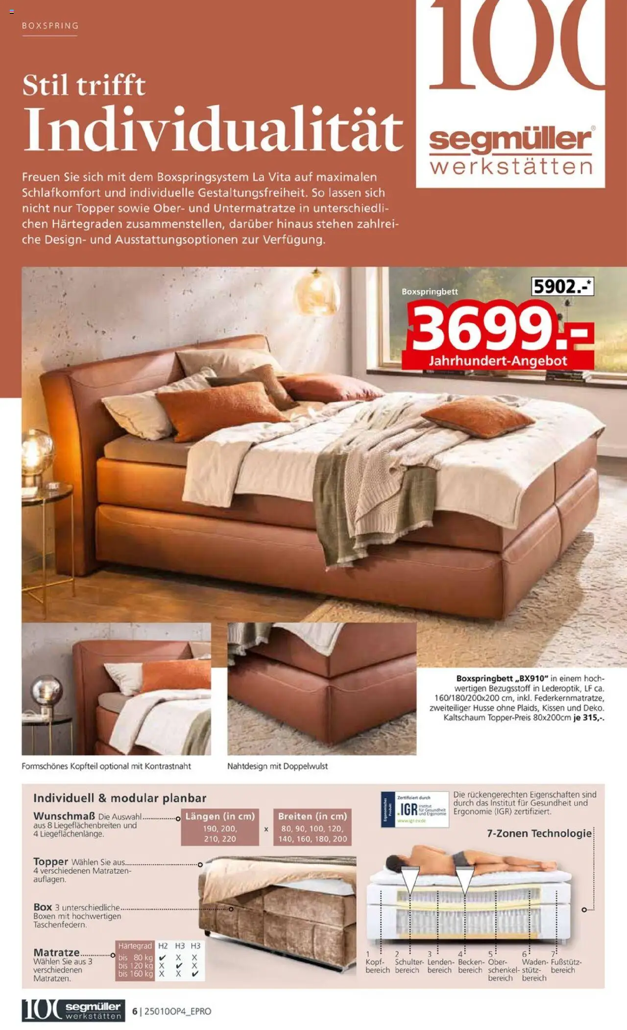 Segmüller Betten gefertigt in Bayern – gültig ab 17.10.2025 | Seite: 6 | Produkte: Matratze, Kissen, Boxspringbett, Box