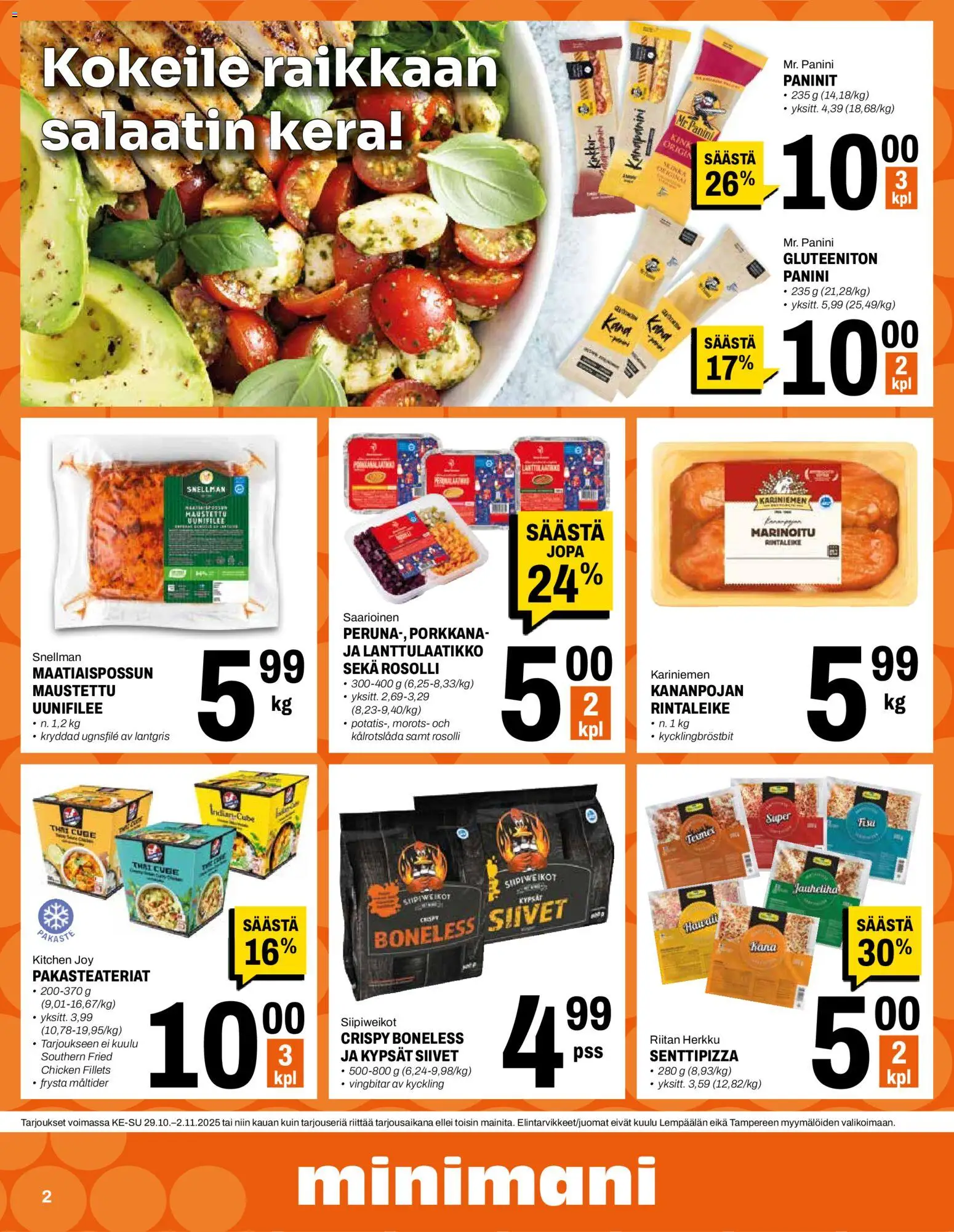 Minimani tarjoukset – voimassa 29.10.2025 alkaen | Sivu: 2 | Tuotteet: Jauheliha, Kana, Porkkana