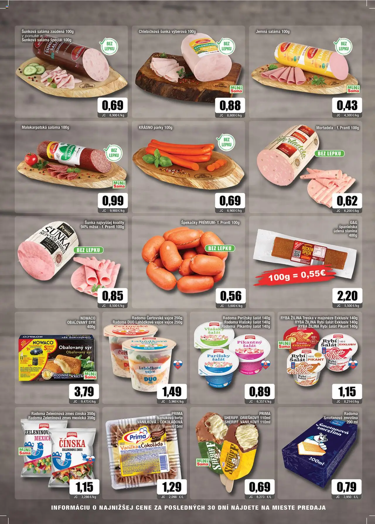 Nové Sama akcie – leták je platný od 12.09.2025 | Strana: 2 | Produkty: Syr, Slanina, Šalát, Párky