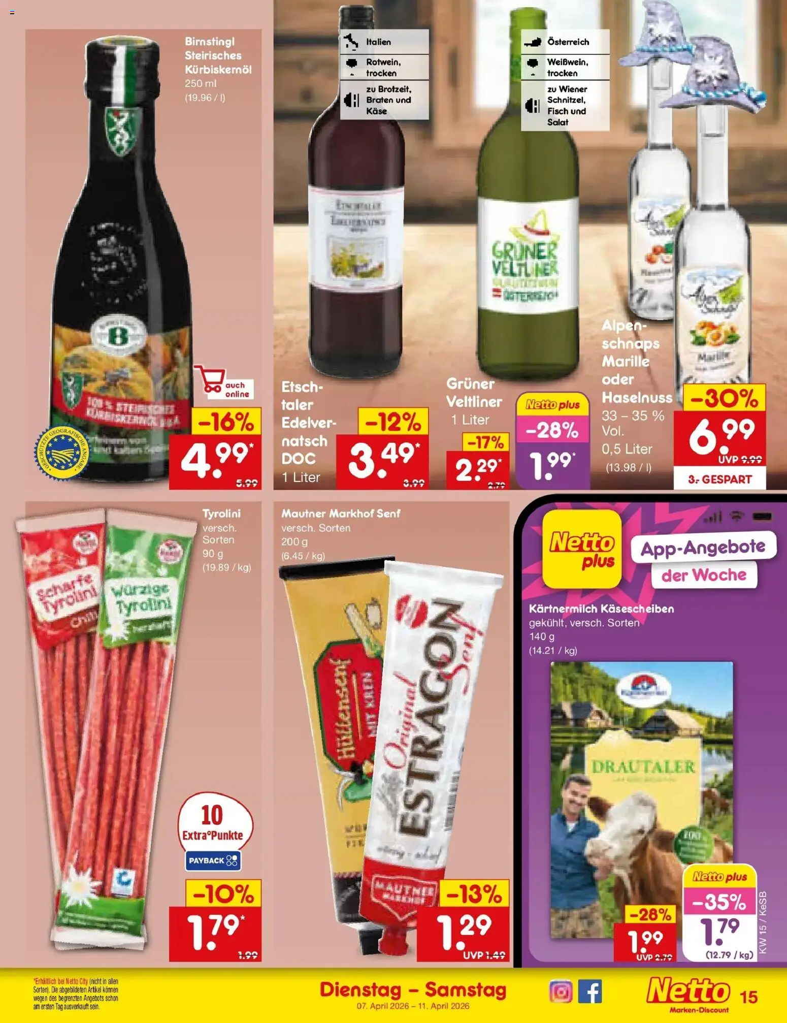 Netto Marken-Discount Prospekt Kruft	 – gültig ab 05.04.2026 | Seite: 17 | Produkte: Kürbiskernöl, Schnaps, Fisch, Salat