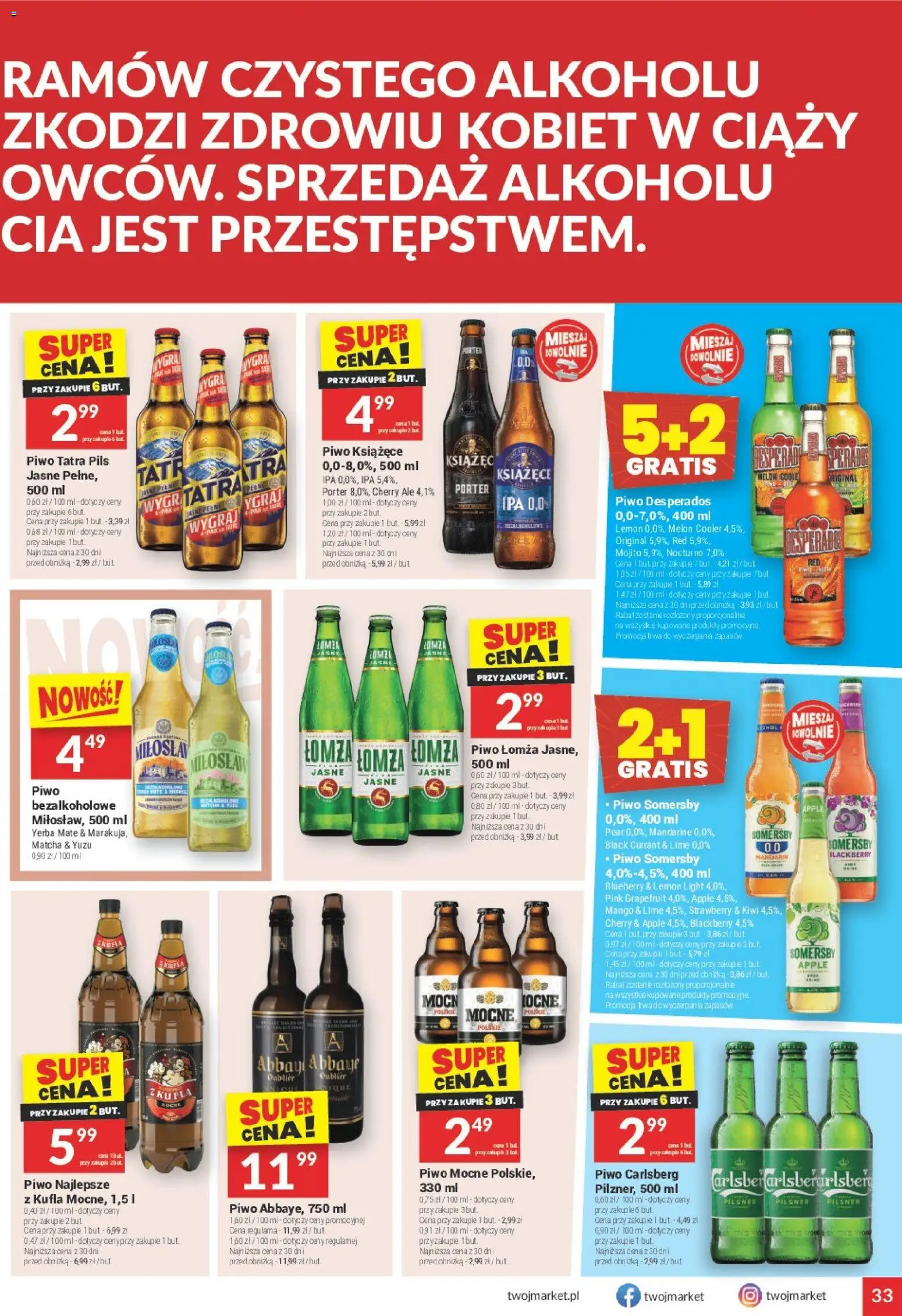 Twój Market gazetka od 04.03.2026 | Strona: 33 | Produkty: Piwo Carlsberg, Piwo, Kiwi, Yerba mate