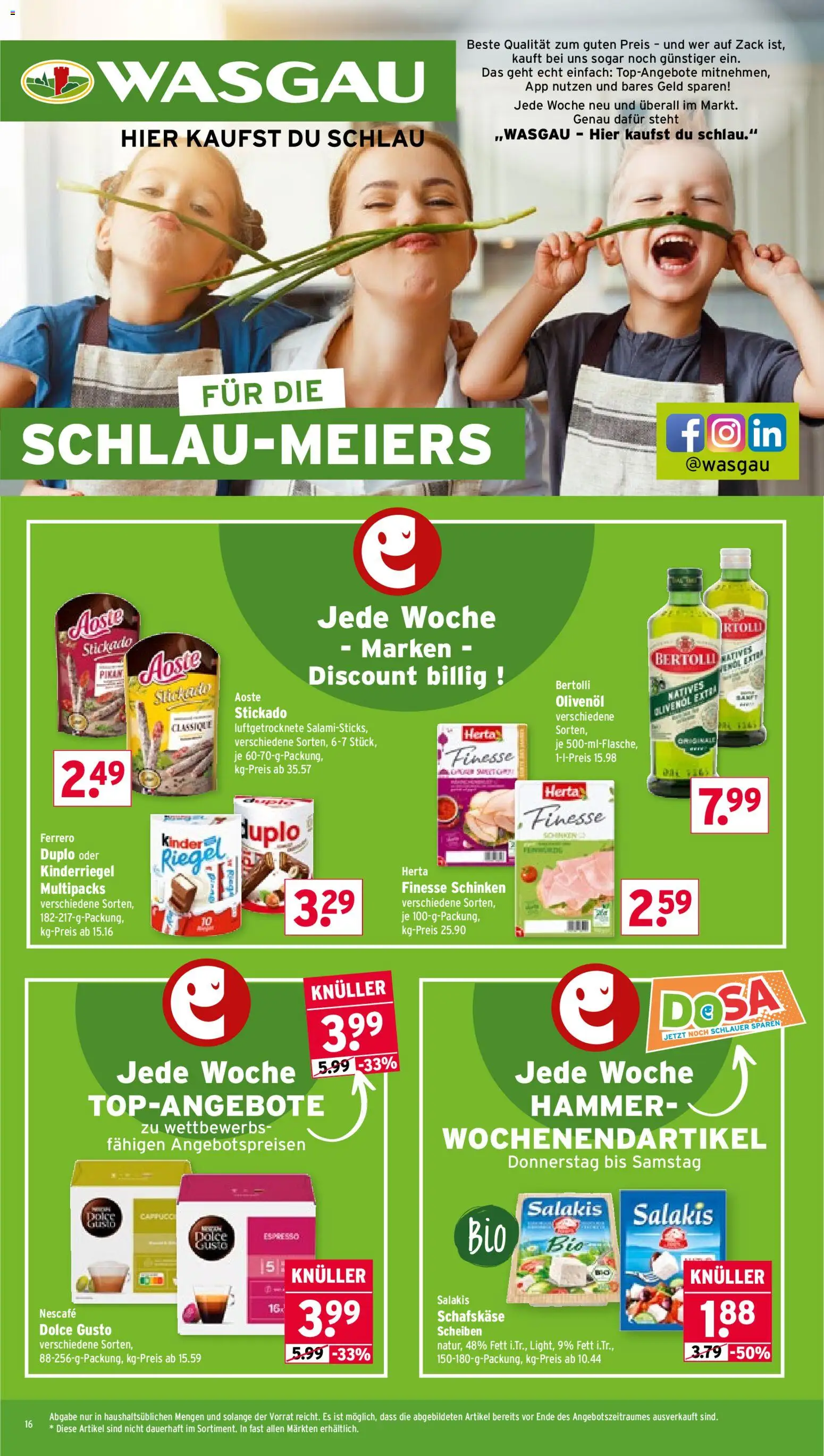 Wasgau Prospekt 	 – gültig ab 16.03.2026 | Seite: 16 | Produkte: Nescafe, Olivenol, Salakis, Schinken