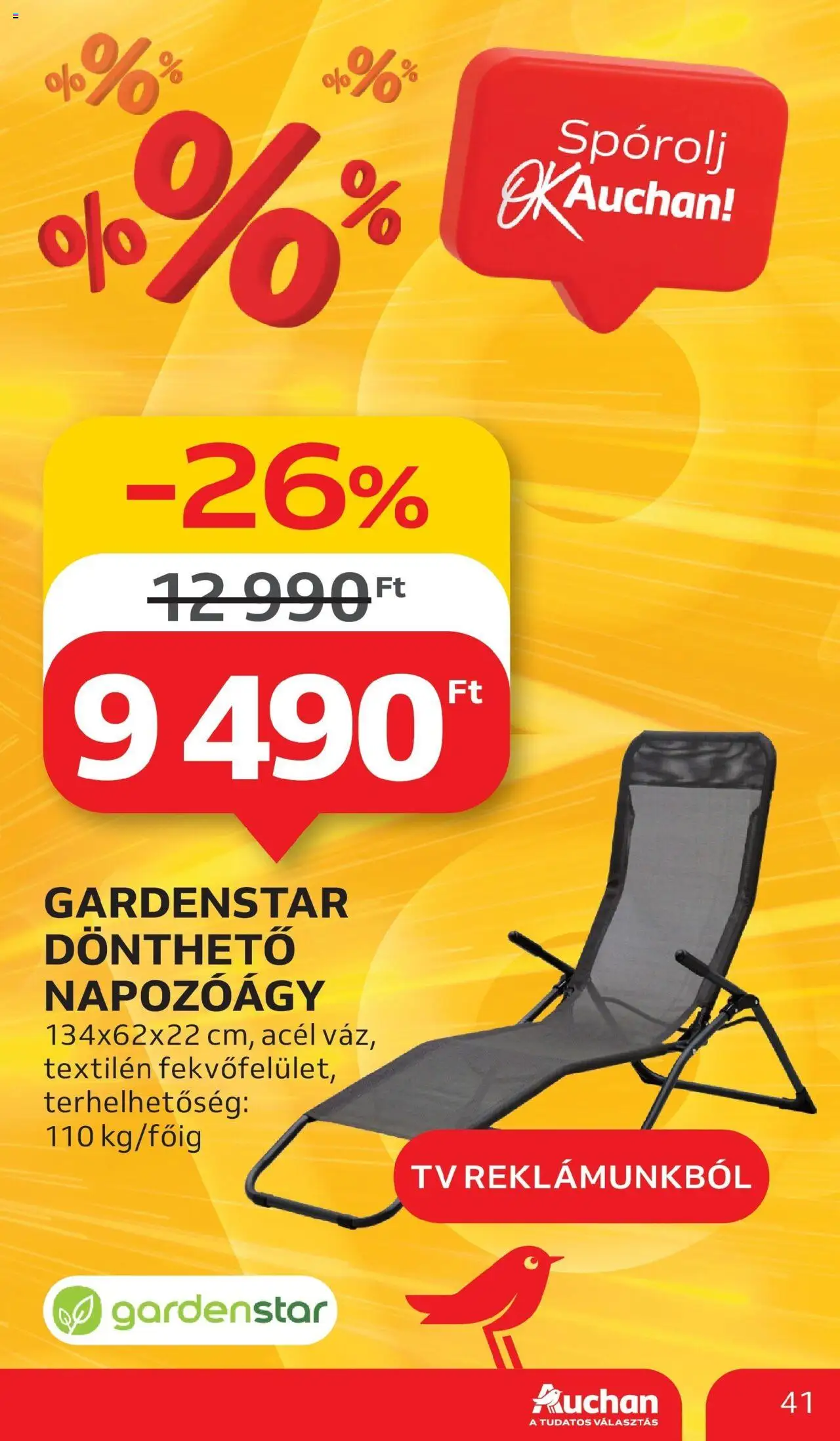 Auchan akciós ujság - amely érvényes a következő dátumtól: 29.05.2025 | Oldal: 41 | Termékek: TV, Napozóágy
