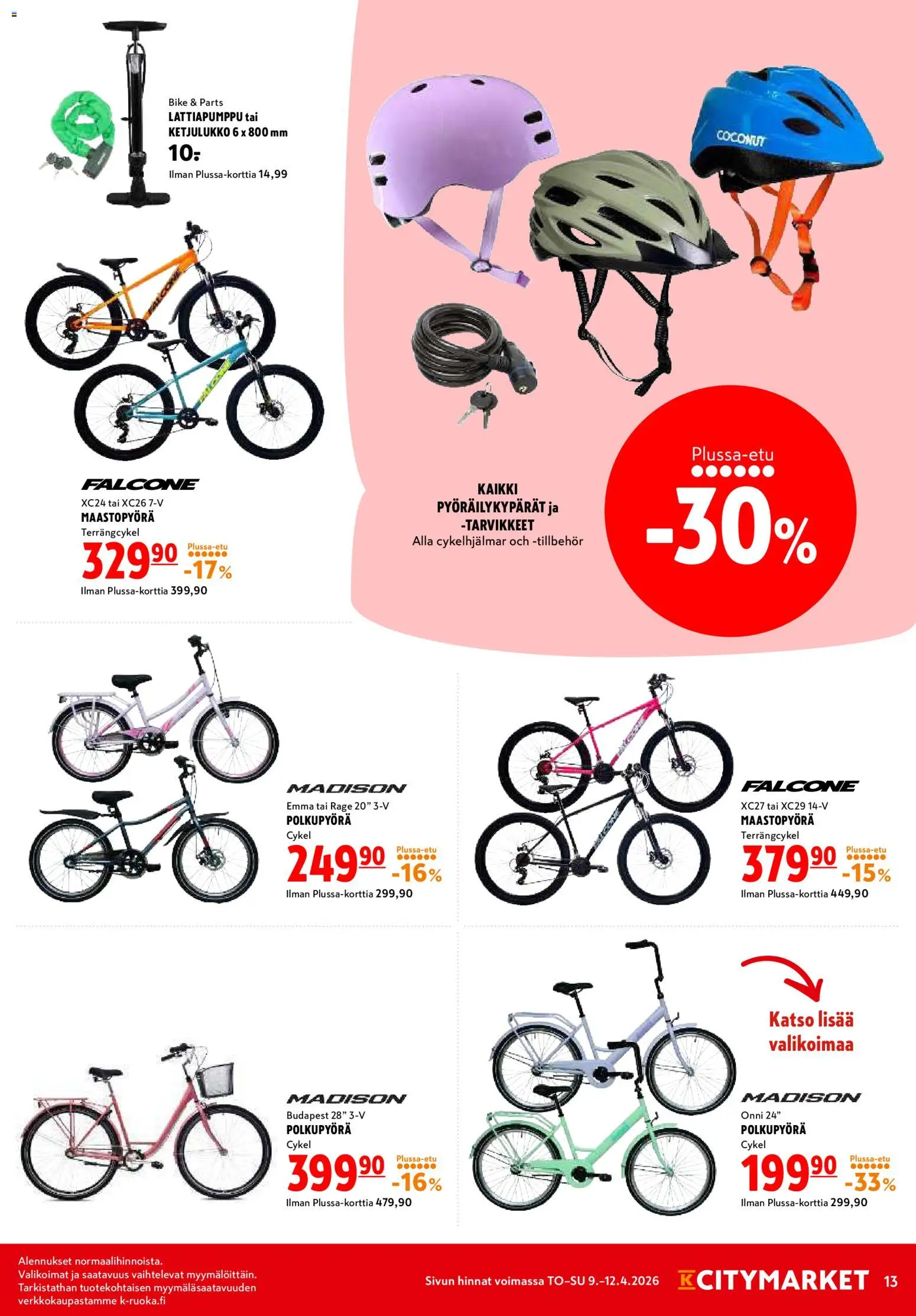 K-Citymarket tarjoukset – voimassa 09.04.2026 alkaen | Sivu: 13 | Tuotteet: Maastopyörä, Polkupyörä