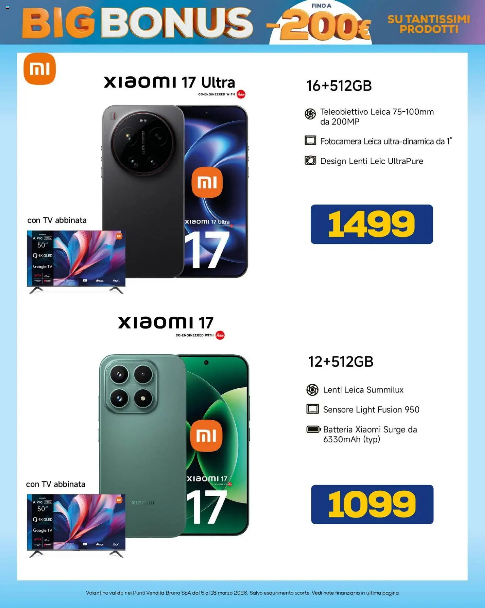 Volantino BRUNO del 05.03.2026 | Pagina: 16 | Prodotti: Xiaomi, TV, Fotocamera, Batteria