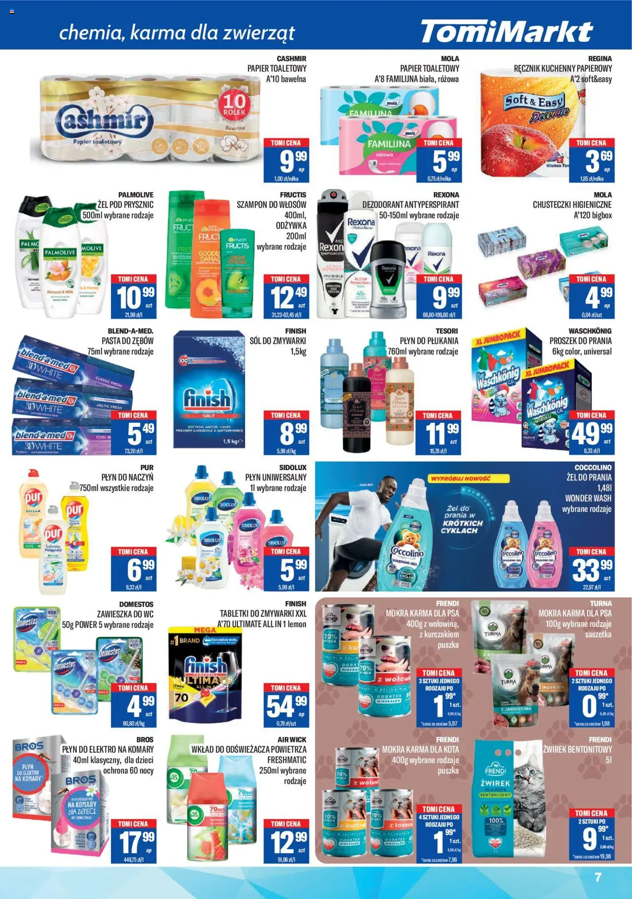 TomiMarkt Gazetka od 01.08.2025 | Strona: 7 | Produkty: Żwirek dla kota, Coccolino, Sól do zmywarki, Dezodorant