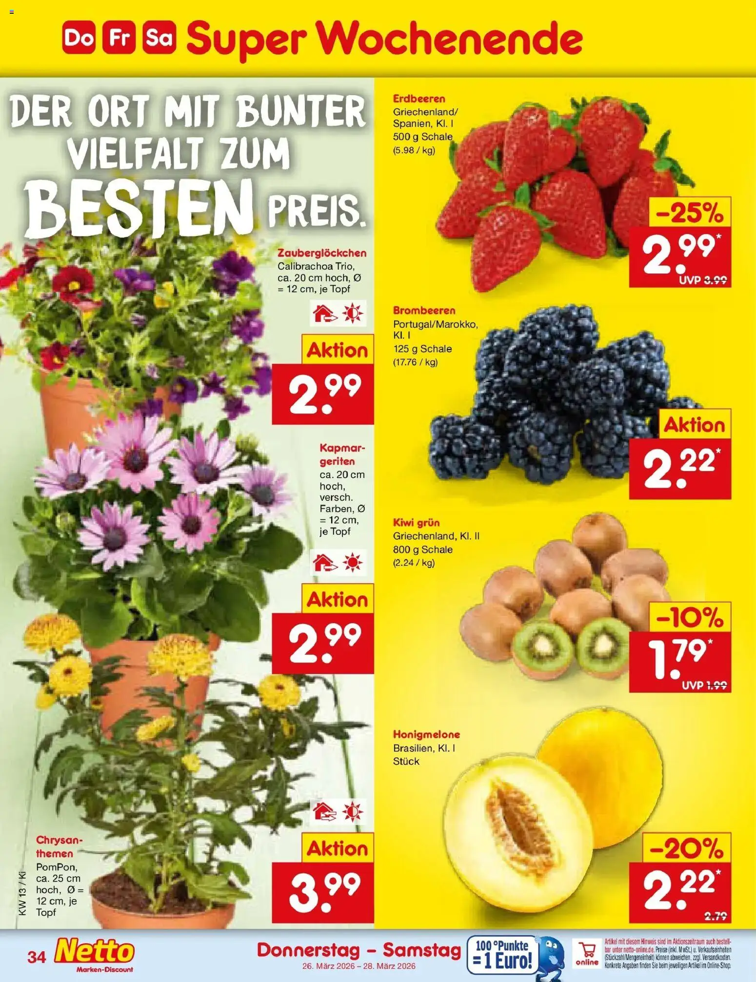 Netto Marken-Discount Prospekt Bad Friedrichshall	 – gültig ab 23.03.2026 | Seite: 48 | Produkte: Honigmelone, Erdbeeren, Kiwi