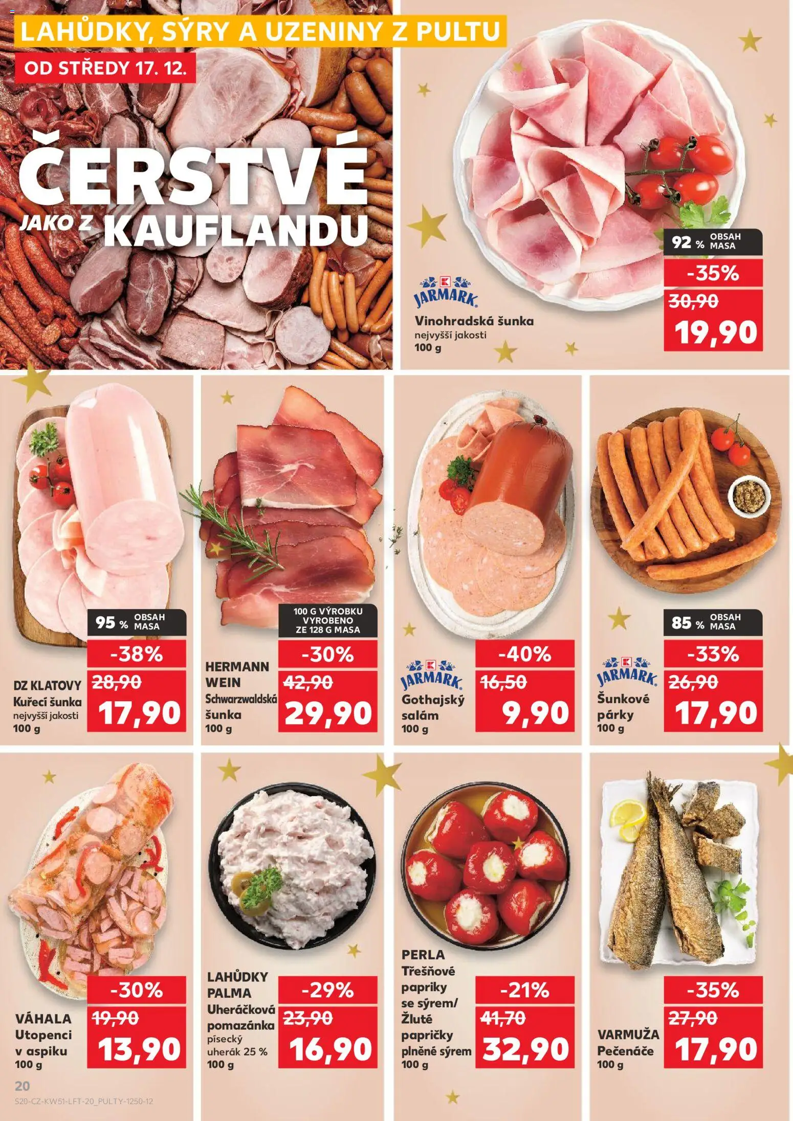 Kaufland leták - Chomutov od 17.12.2025 | Strana: 20 | Produkty: Uherák, Párky, Kuřecí šunka, Gothajský salám