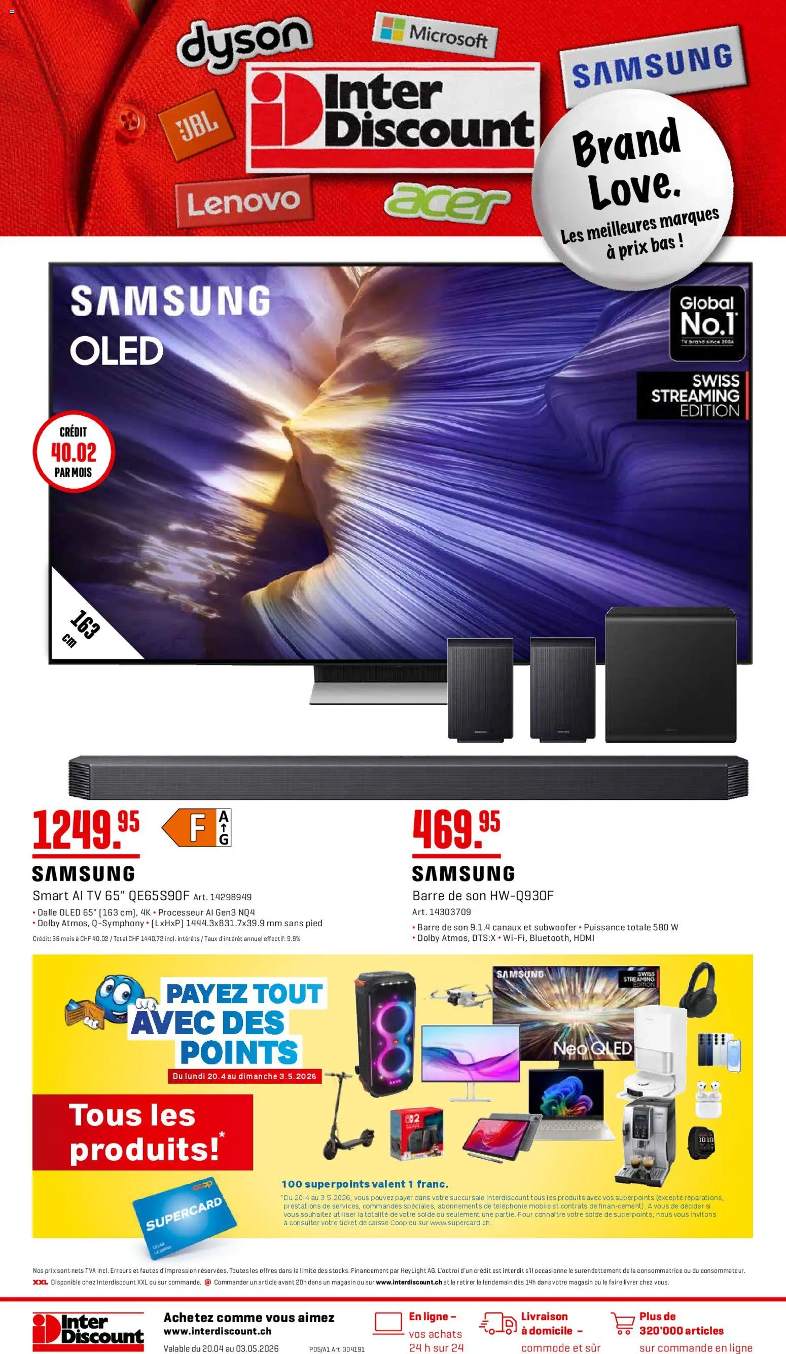 Interdiscount aktionen FR – gültig ab 20.04.2026 | Seite: 1 | Produkte: TV, Samsung, Lenovo, Dyson
