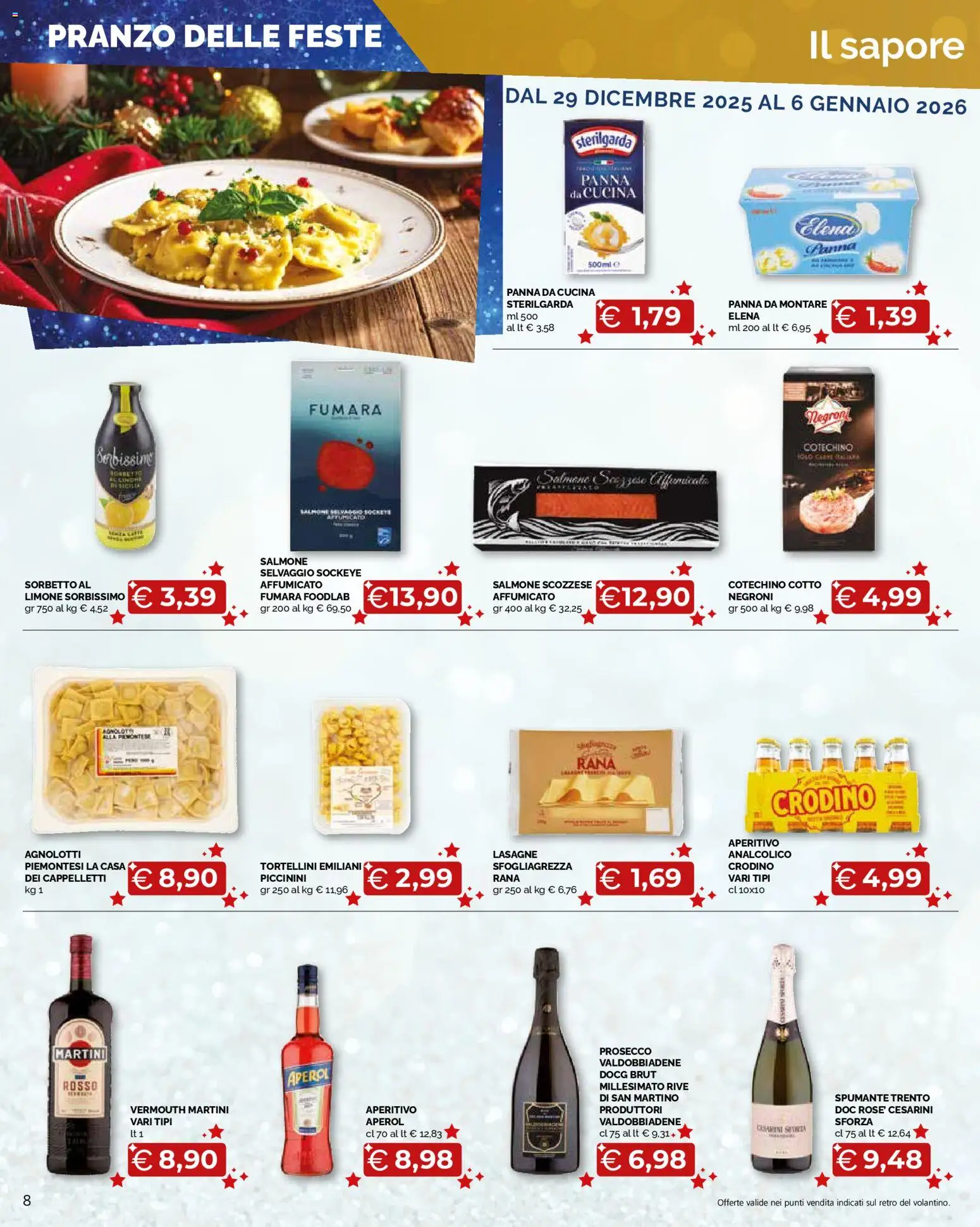 Volantino Mercatò del 29.12.2025 | Pagina: 8 | Prodotti: Salmone, Panna, Limone, Spumante