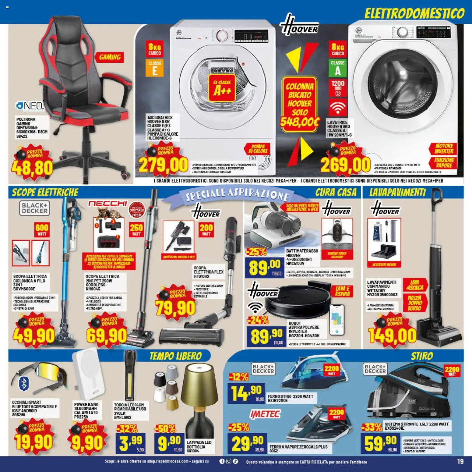 Volantino RisparmioCasa del 26.03.2026 | Pagina: 19 | Prodotti: Scopa elettrica, Power bank, Bottiglia, Lampada