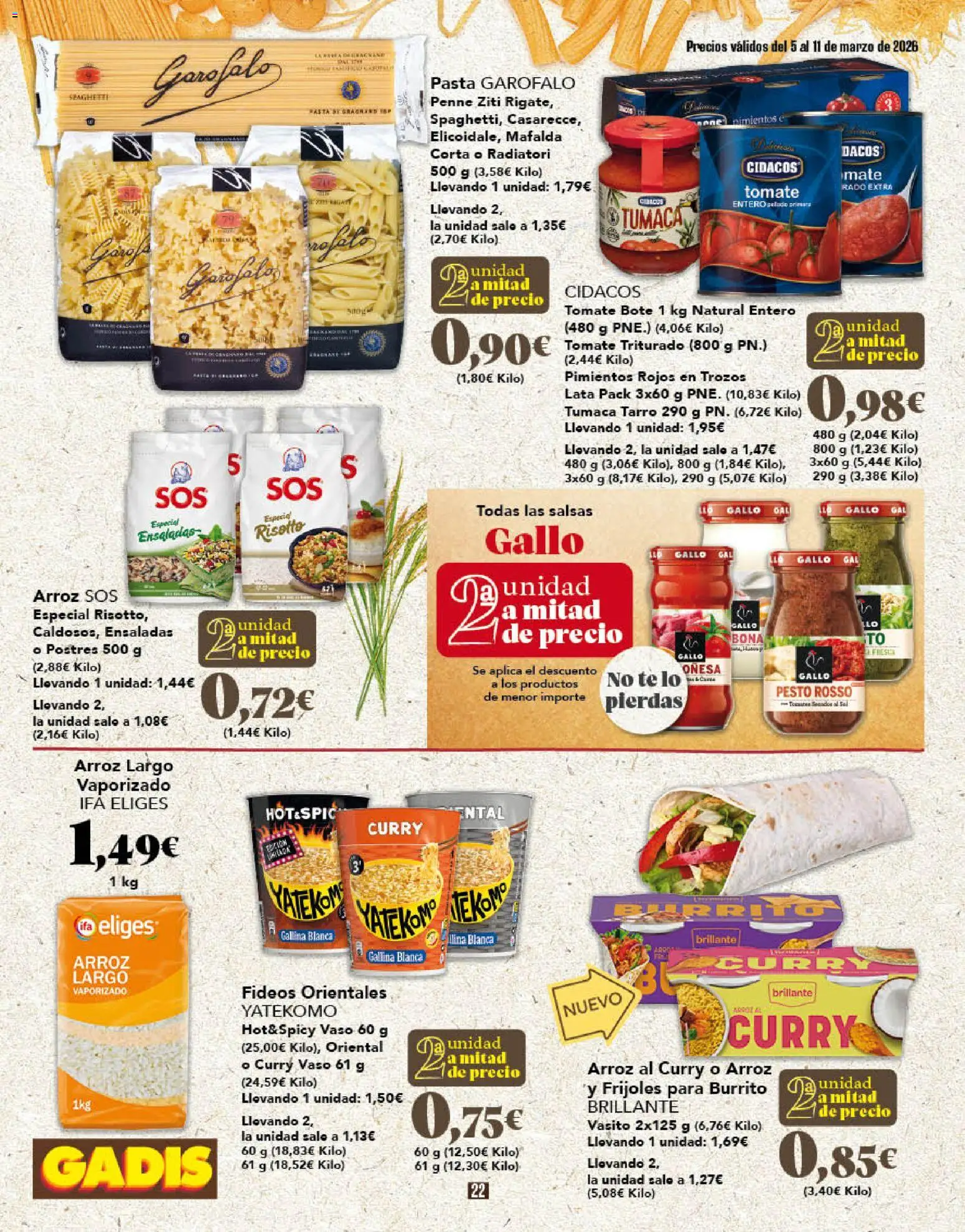Gadis folleto │ válido desde el 05.03.2026 | Página: 22 | Productos: Arroz, Pasta, Té, Tomate triturado