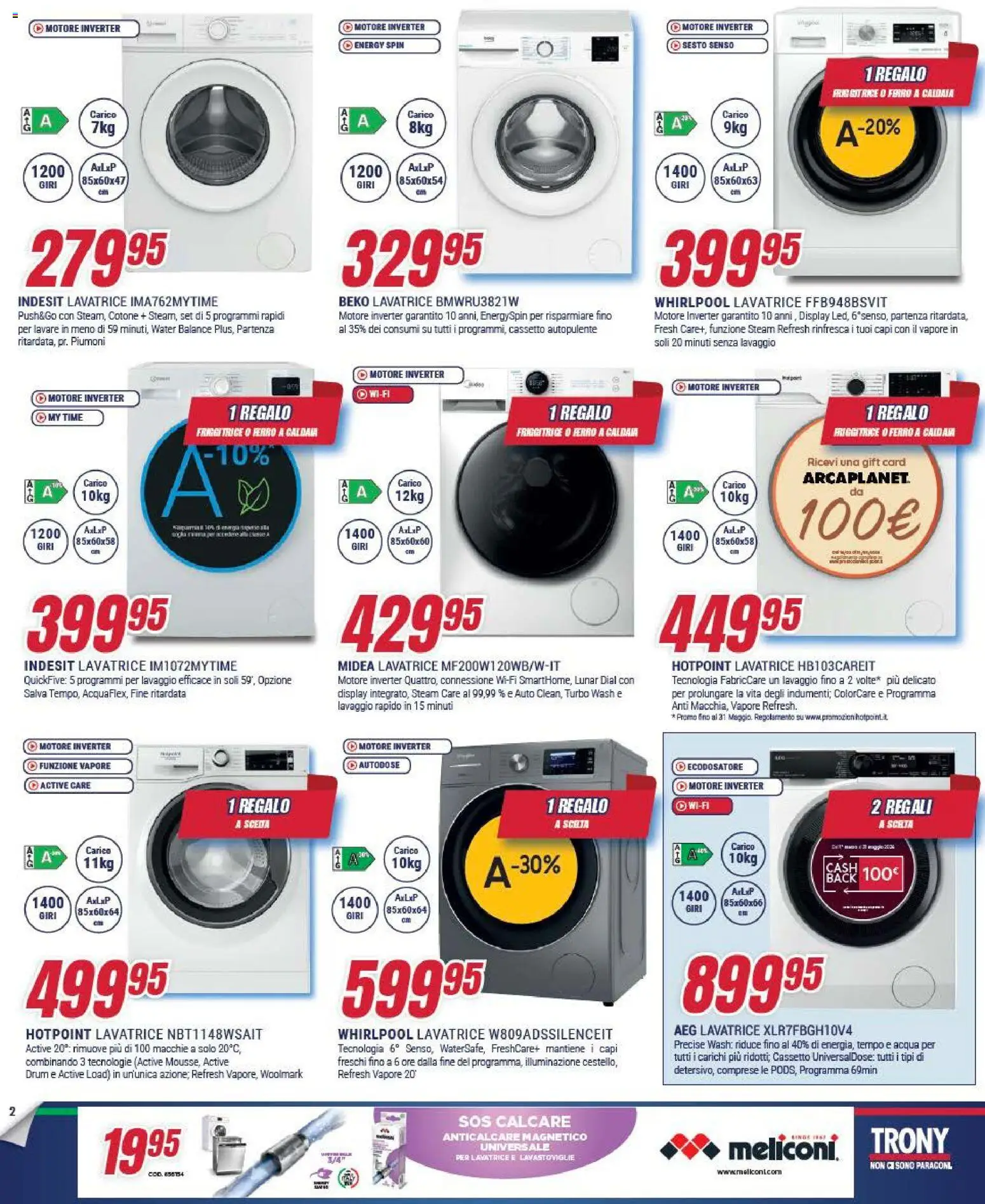 Volantino Trony del 09.04.2026 | Pagina: 2 | Prodotti: Caldaia, Anticalcare, Lavatrice, Lavastoviglie