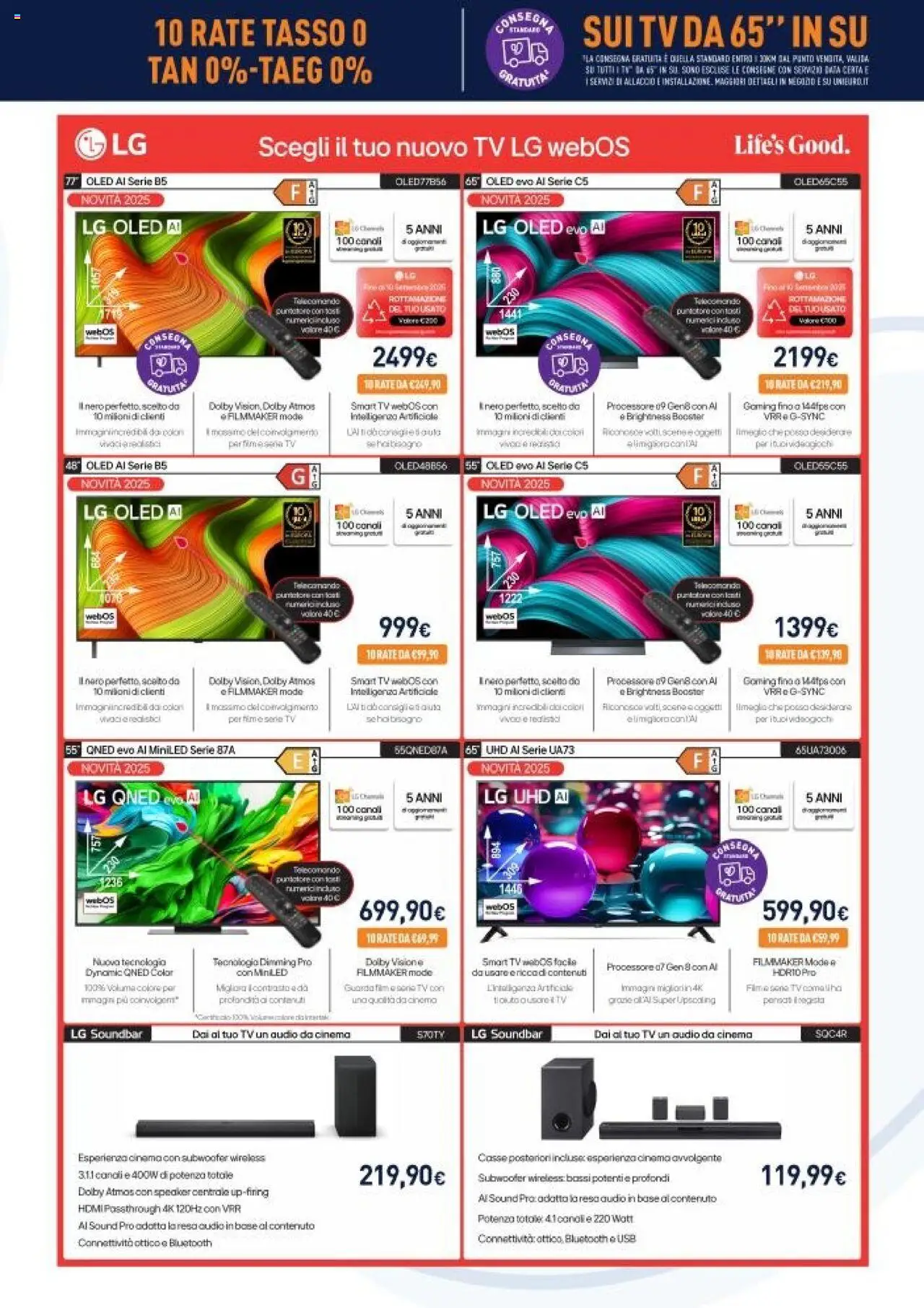 Volantino Unieuro del 22.08.2025 | Pagina: 3 | Prodotti: Telecomando, Soundbar, Audio, USB