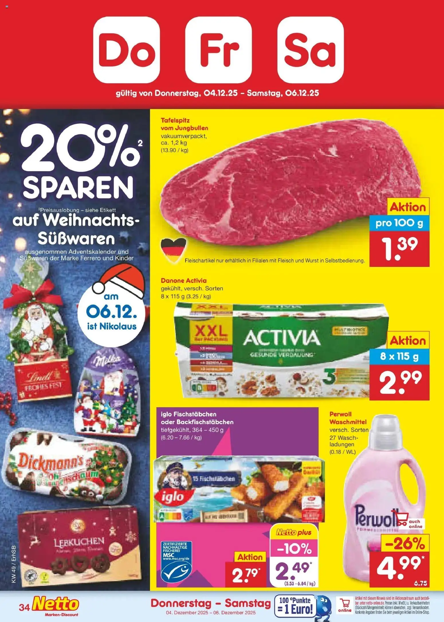 Netto Marken-Discount prospekt München	 – gültig ab 01.12.2025 | Seite: 36 | Produkte: Tafelspitz, Danone activia, Iglo, Fleisch